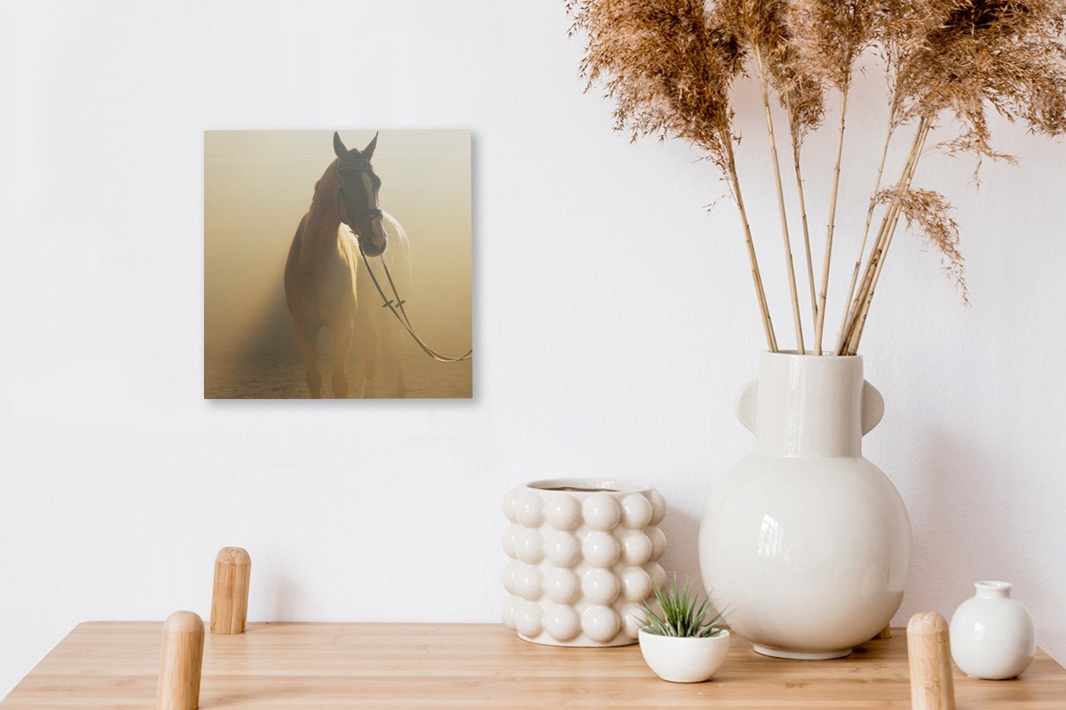 Leinwand - OneMillionCanvasses® Wohnzimmer St), (1 Pferd Bilder Sand, Schlafzimmer - für Leinwandbild Licht
