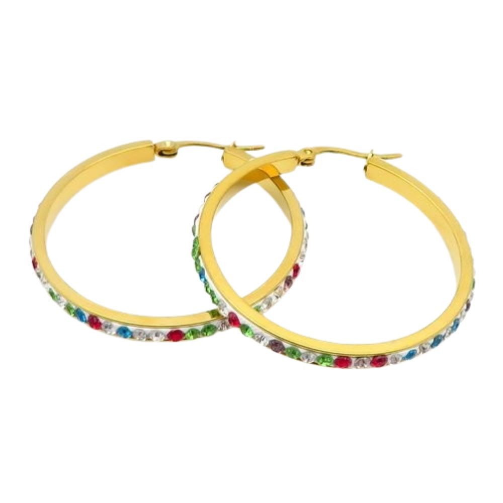 BUNGSA Creolen-Set Creolen Boho Style mit bunten Kristallen gold aus Edelstahl Damen (1 Paar (2 Stück), 2-tlg), Ohrschmuck Ohrringe
