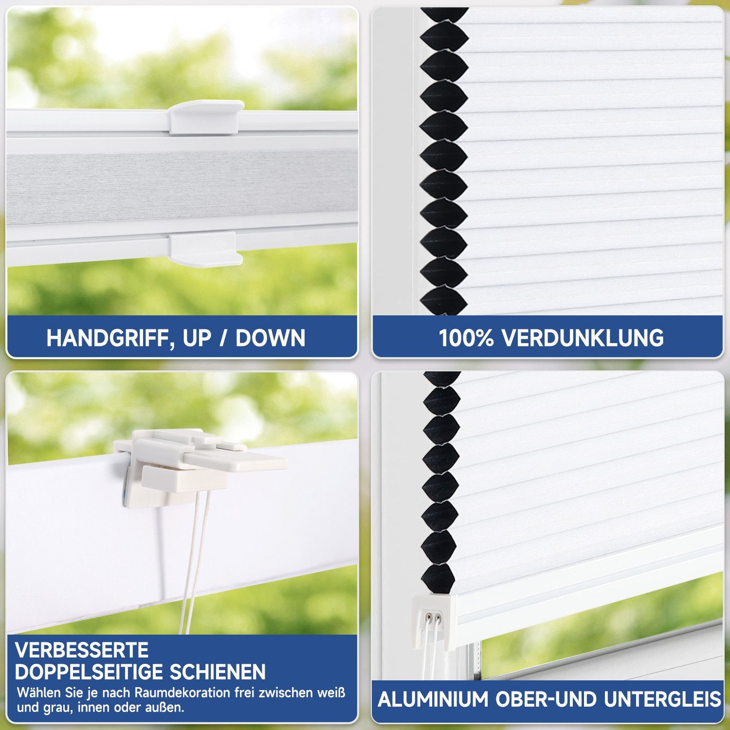 Sekey Wabenplissee Plissee ohne Bohren Verdunkelung Rollo 100% verdunkelnd Blickdicht, verdunkelnd, Klemmfix, Doppelseitige Schiene, beidseitig wählbar in Grau- – Bild 4 von 5