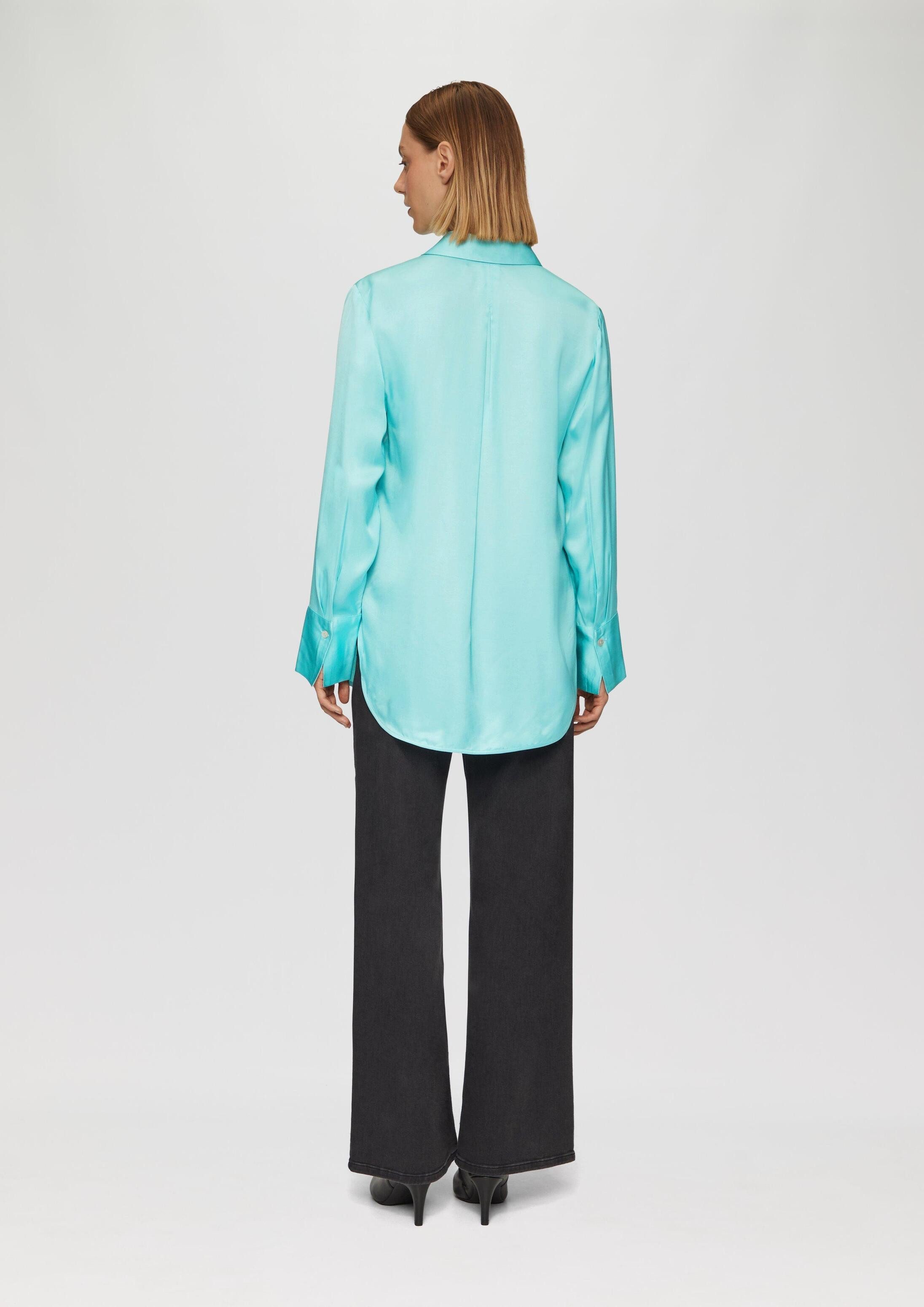 s.Oliver Langarmbluse Bluse Longbluse aus Viskosesatin mit Perlmuttknöpfen