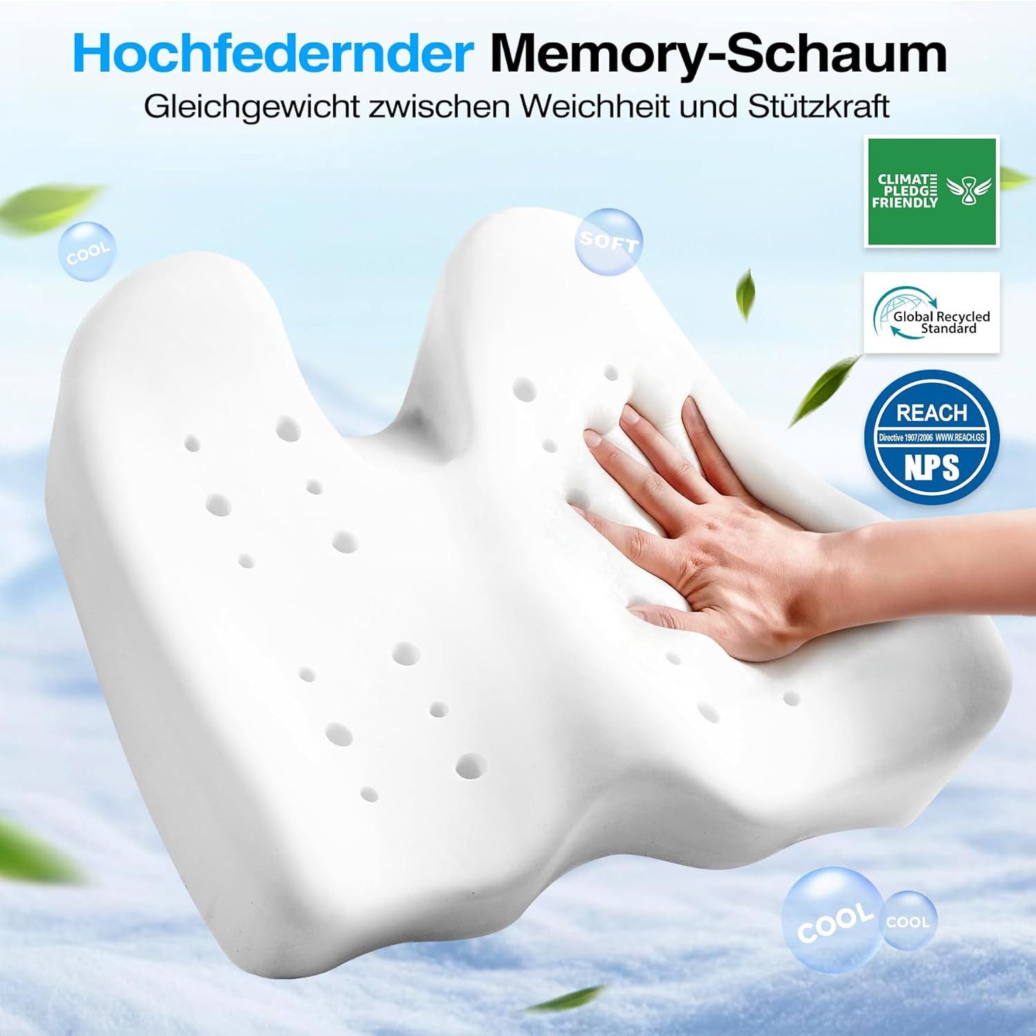 Ophy Sitzkissen U-förmiges Memory-Schaum Sitzkissen mit waschbarem Bezug, rutschfest, weich – für Bürostuhl, Gaming-Stuhl & Autositz – Bild 2 von 5