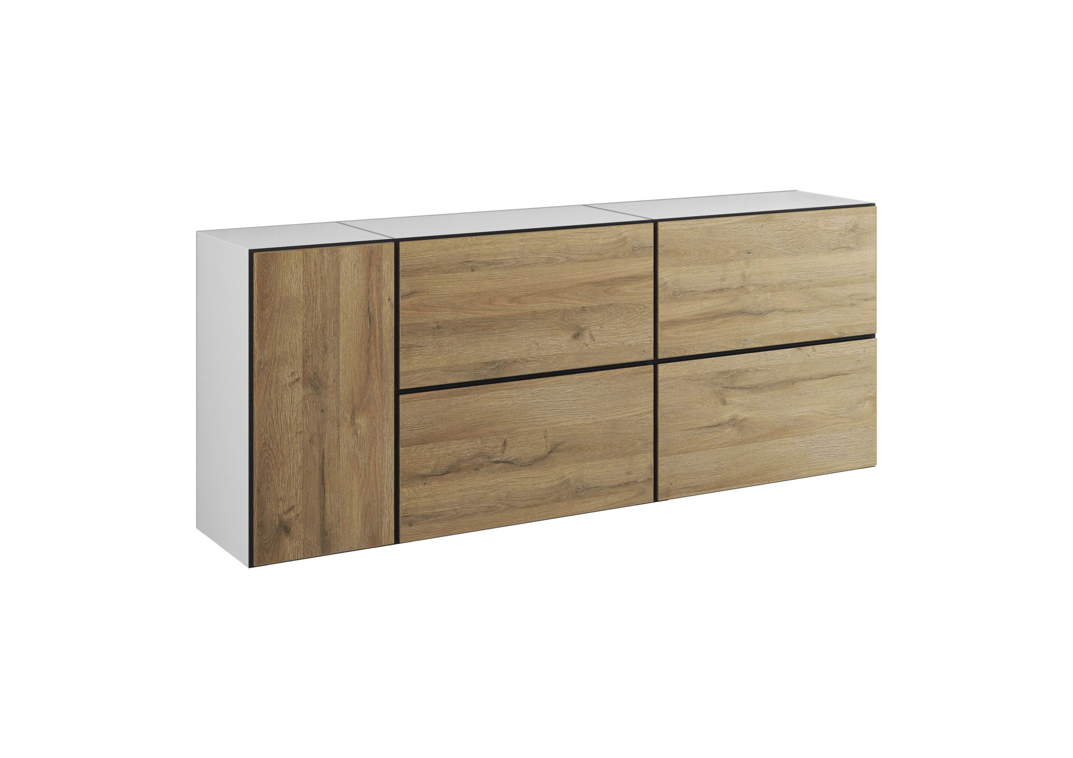 BMG Möbel Sideboard Modul+ (5 teilig bestehend aus, 1x Schrank mit Tür, 4x Schrank mit Klappenfunktion, Softclose), Schränke können individuell angeordnet werden
