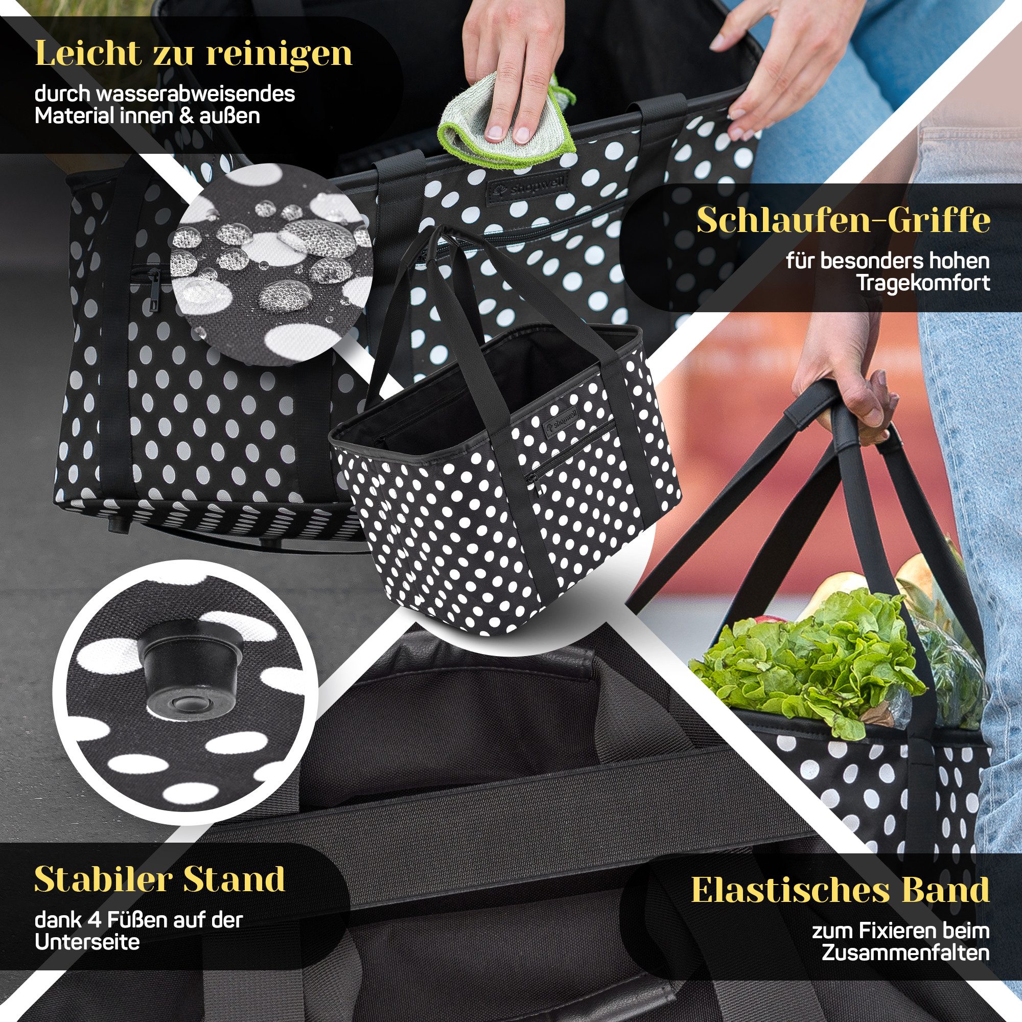 shopwell Einkaufskorb Einkaufskorb faltbar 30 Liter Klappkorb,Shopping Bag grau/schwarz – Bild 5 von 5