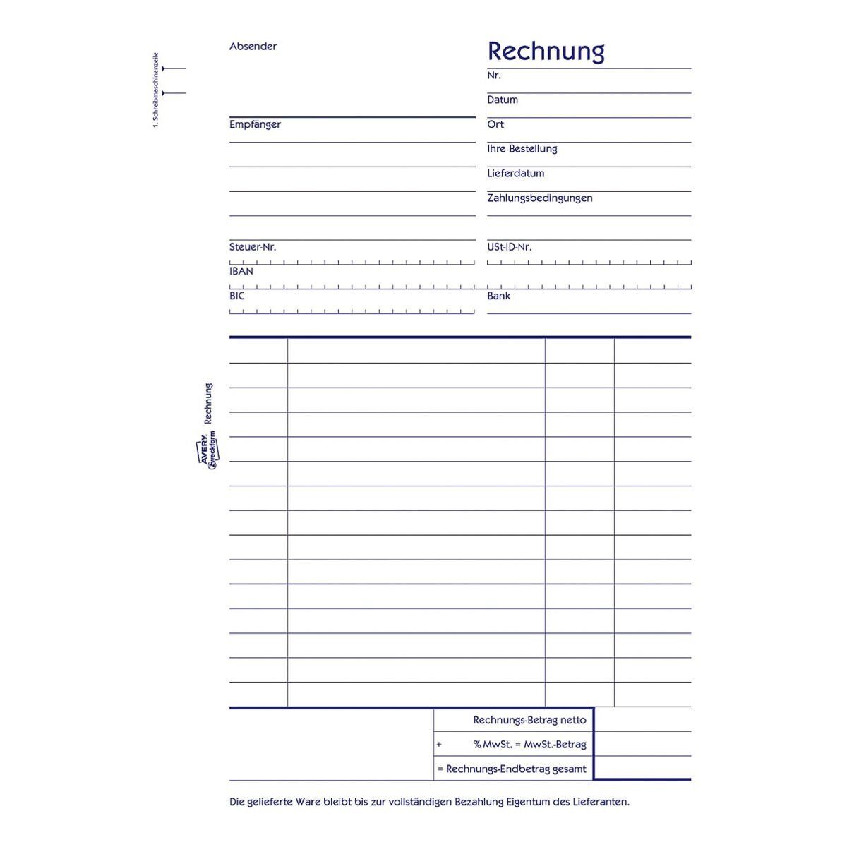 Avery Zweckform Formularblock Rechnung, 2-fach, mit Blaupapier, A5, 2x 50 Blatt