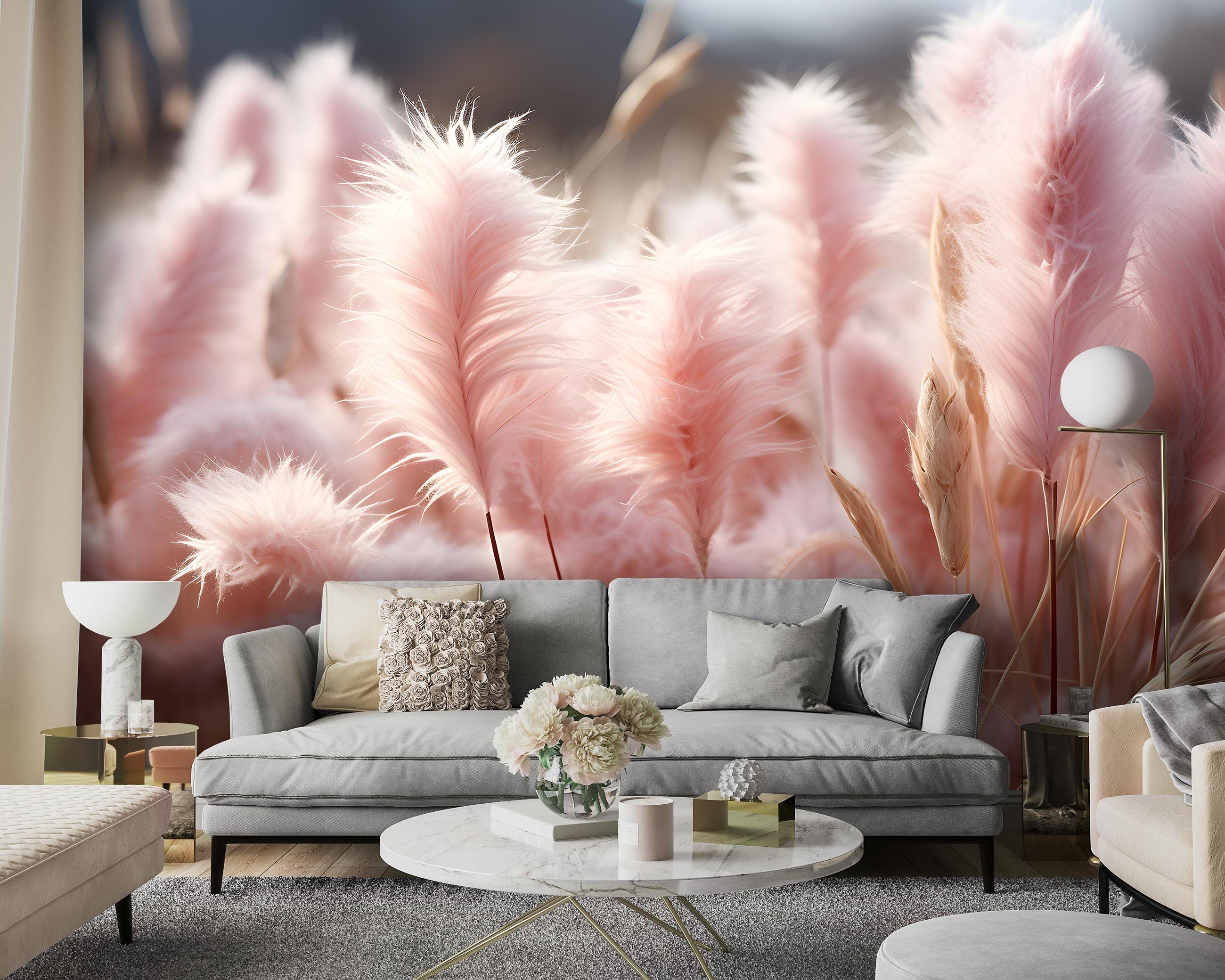 Wallarena Fototapete Pampasgrass Boho Rosa Vlies Tapete Wohnzimmer Schlafzi günstig online kaufen