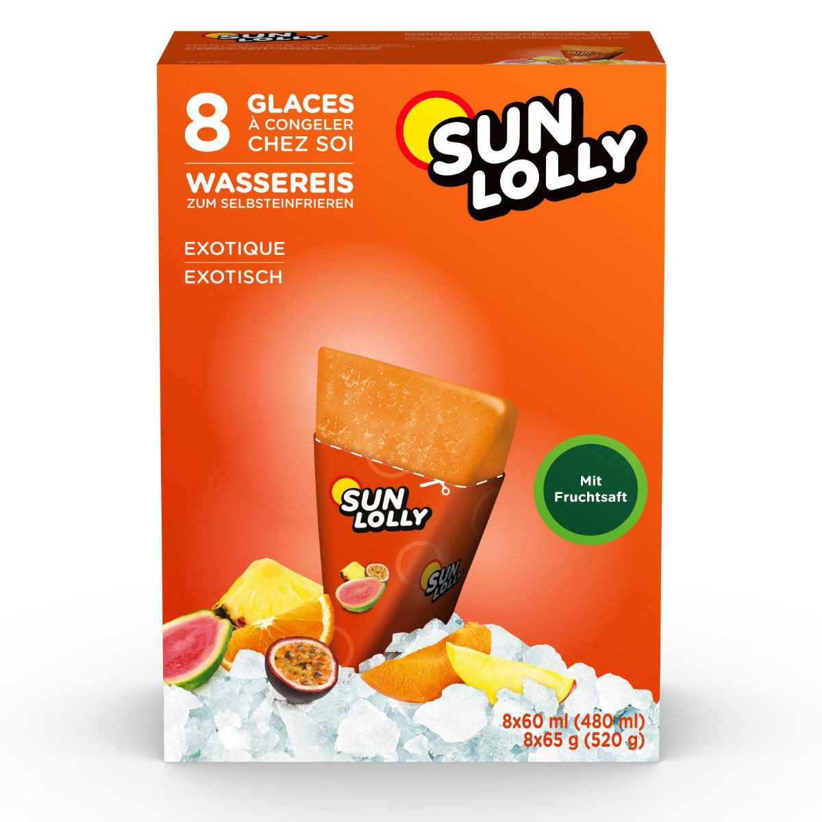 SUN LOLLY Süßigkeit, Sun Lolly Wassereis zum Selbsteinfrieren mit exotischem Geschmack 8er