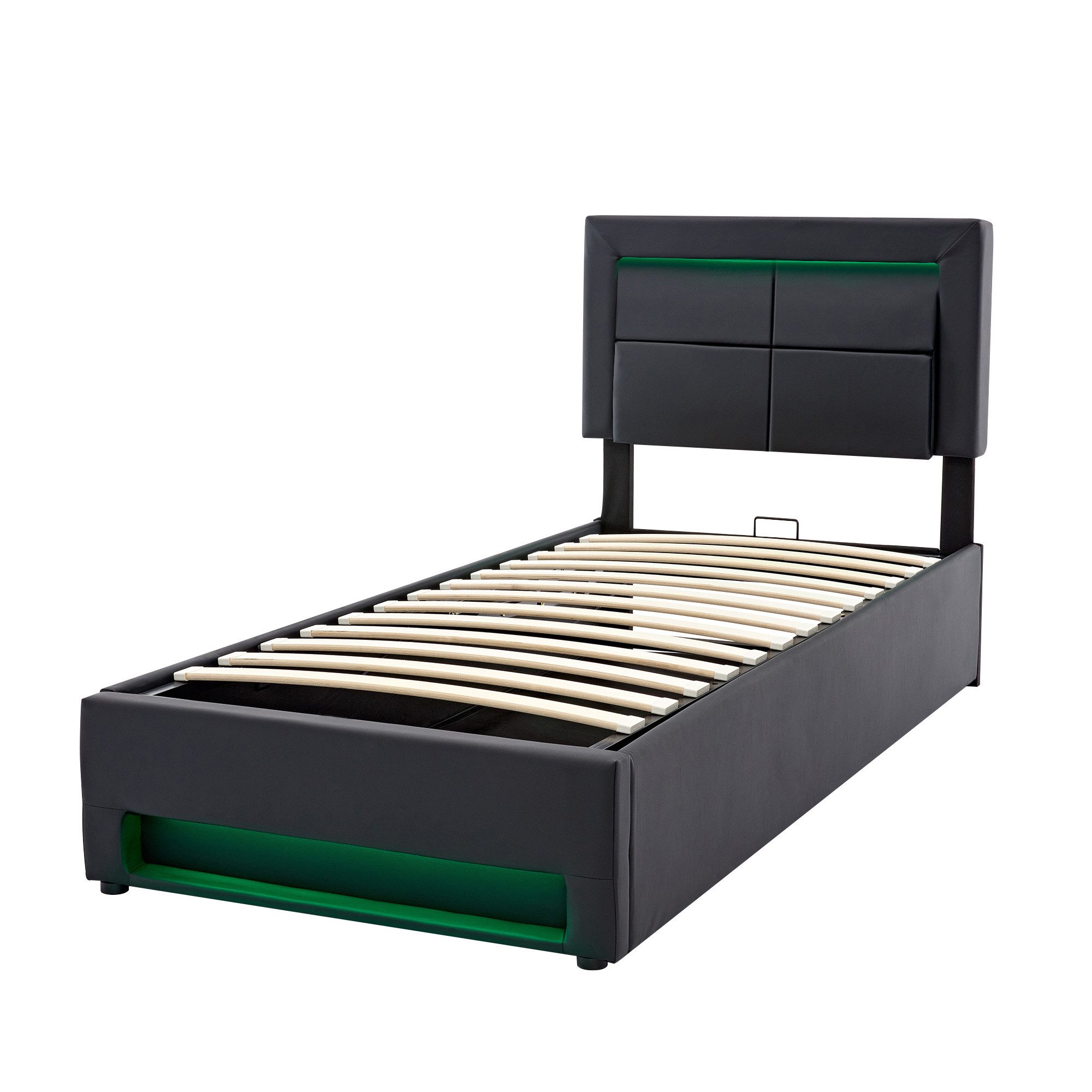 Fine Life Pro Bett Polsterbett 90×200 cm • Schwarz • PU-Litschi-Muster