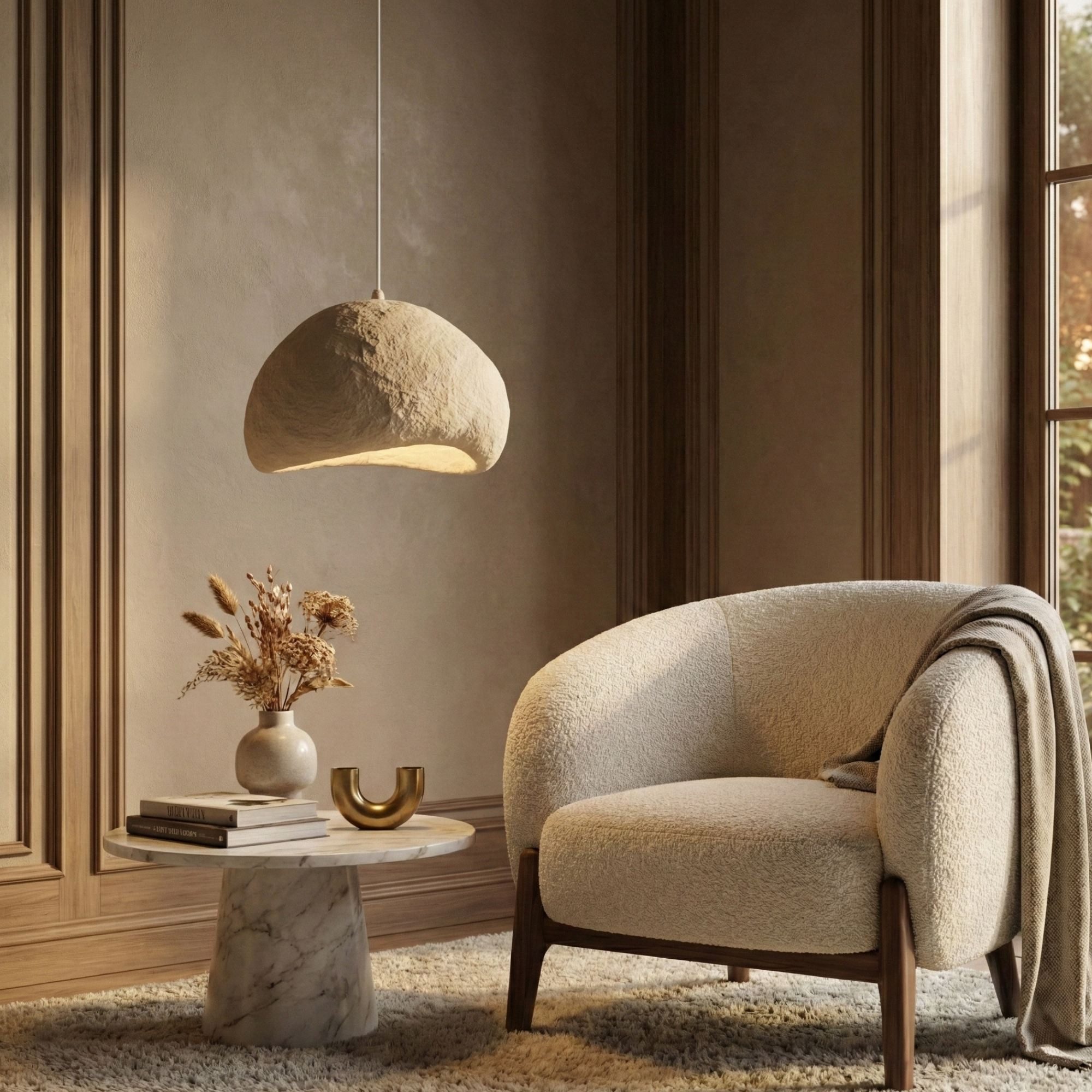 Opviq Pendelleuchte New Wabi Loval, ohne Leuchtmittel, 1-flammig Beige aus Metall mit Fiberglas-Schirm, E27 – Bild 4 von 5