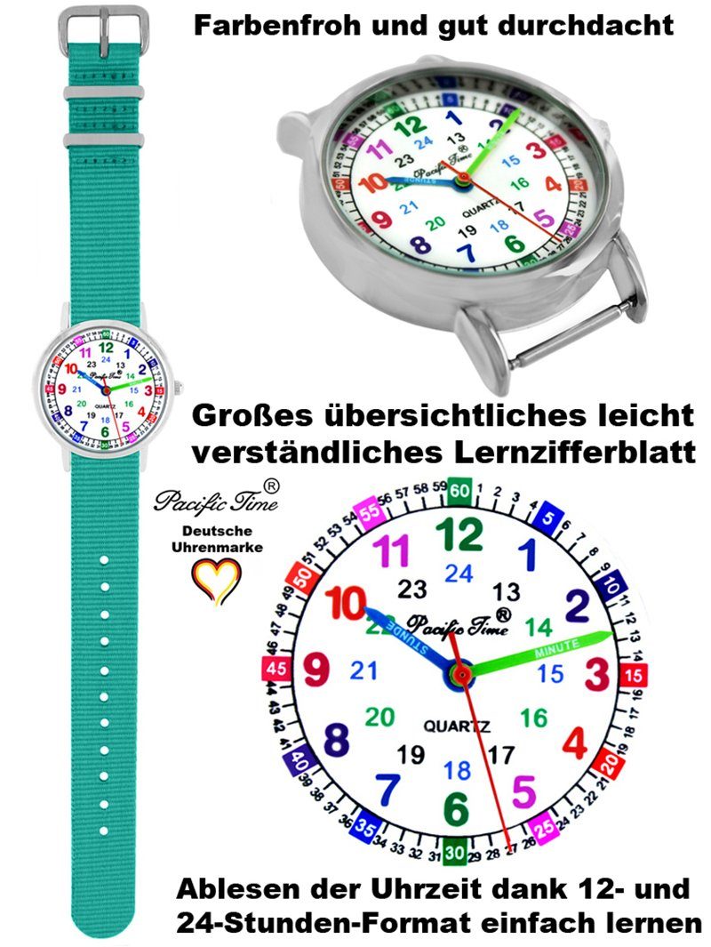 Gratis Design Lernuhr und Pacific Time - Quarzuhr türkis Kinder Mix Wechselarmband, Armbanduhr Match Versand