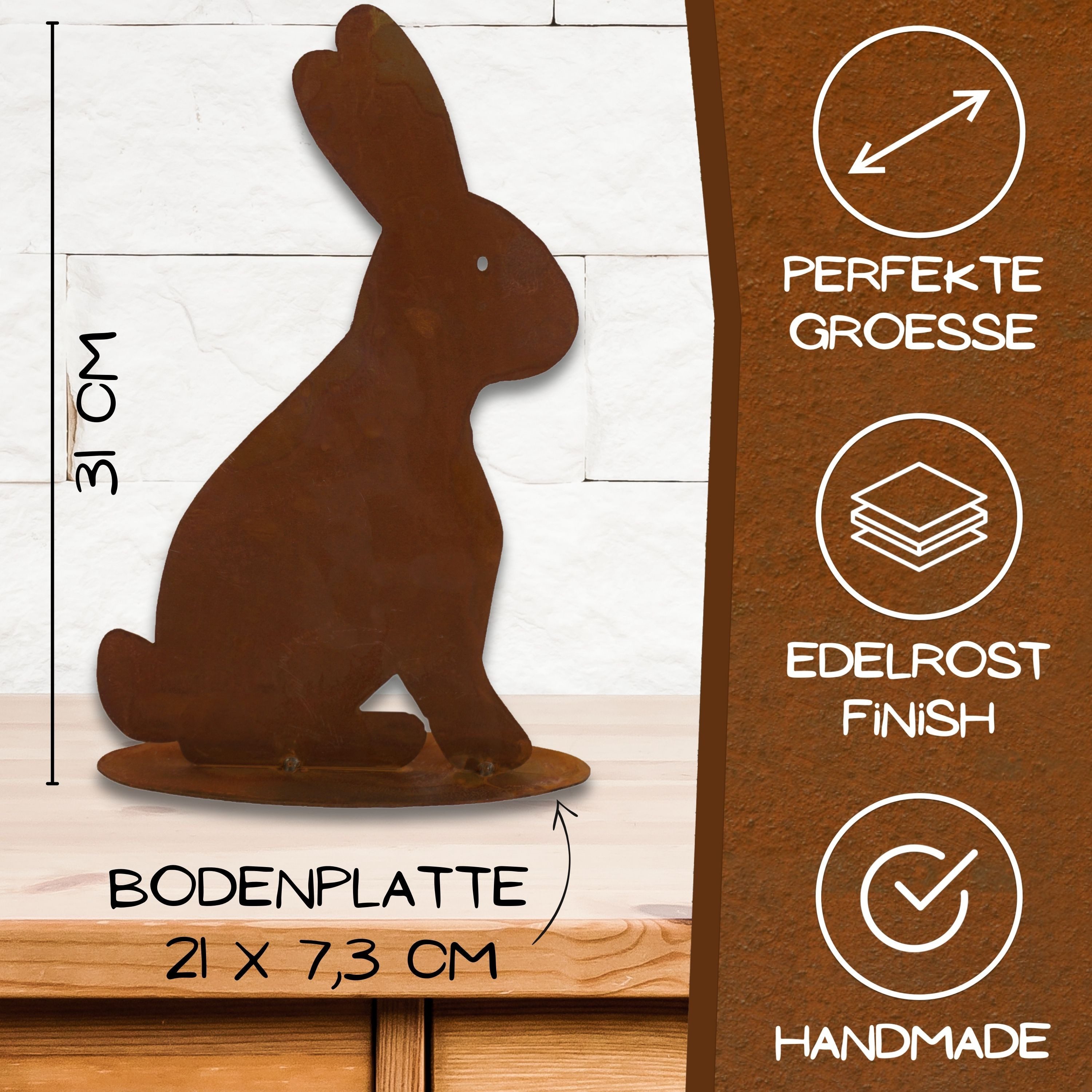 Rostikal Gartenfigur Osterdeko Figur Hase Ostern Frühling, echer Rost