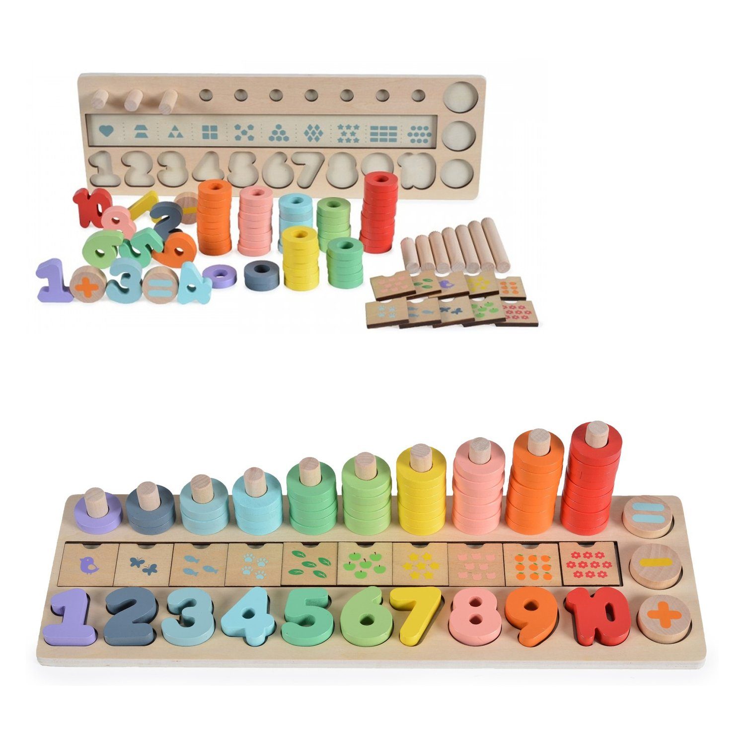 Moni Lernspielzeug Kinder Lern-Set 2052 Holz, Stapeln, zählen, 89 teilig, r günstig online kaufen