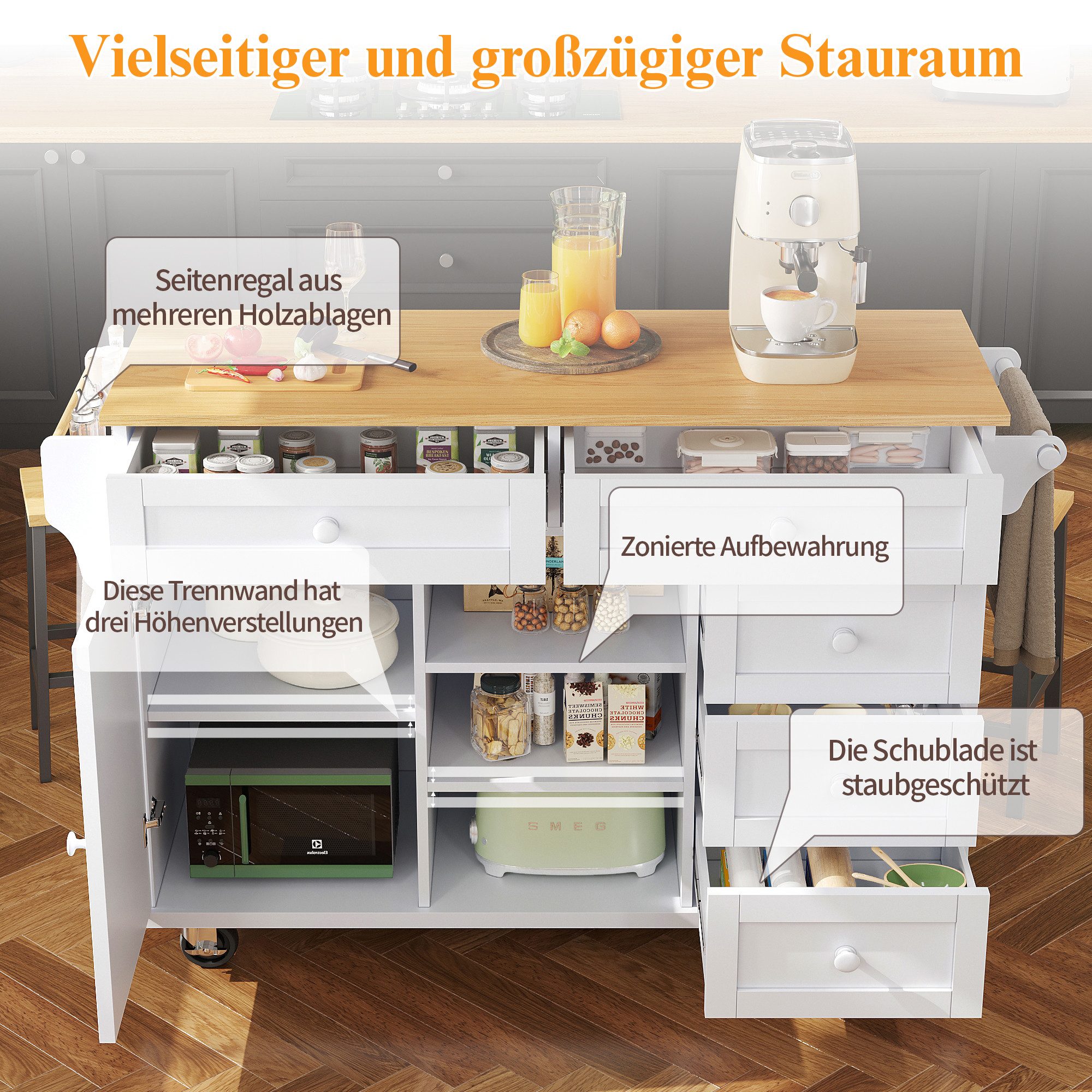 i@home Küchenwagen Sideboard, Schubladen-Aufbewahrungsschrank-Kombination, günstig online kaufen