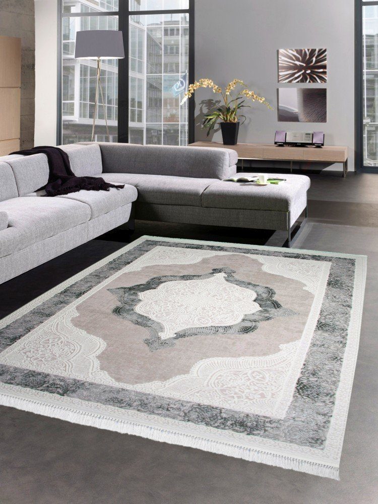 Wollteppich Teppich Wollteppich Ornamente Oriental creme grau auch in oval  erhältlich, Carpetia, rechteckig, Höhe: 11 mm, Maschinengewebt
