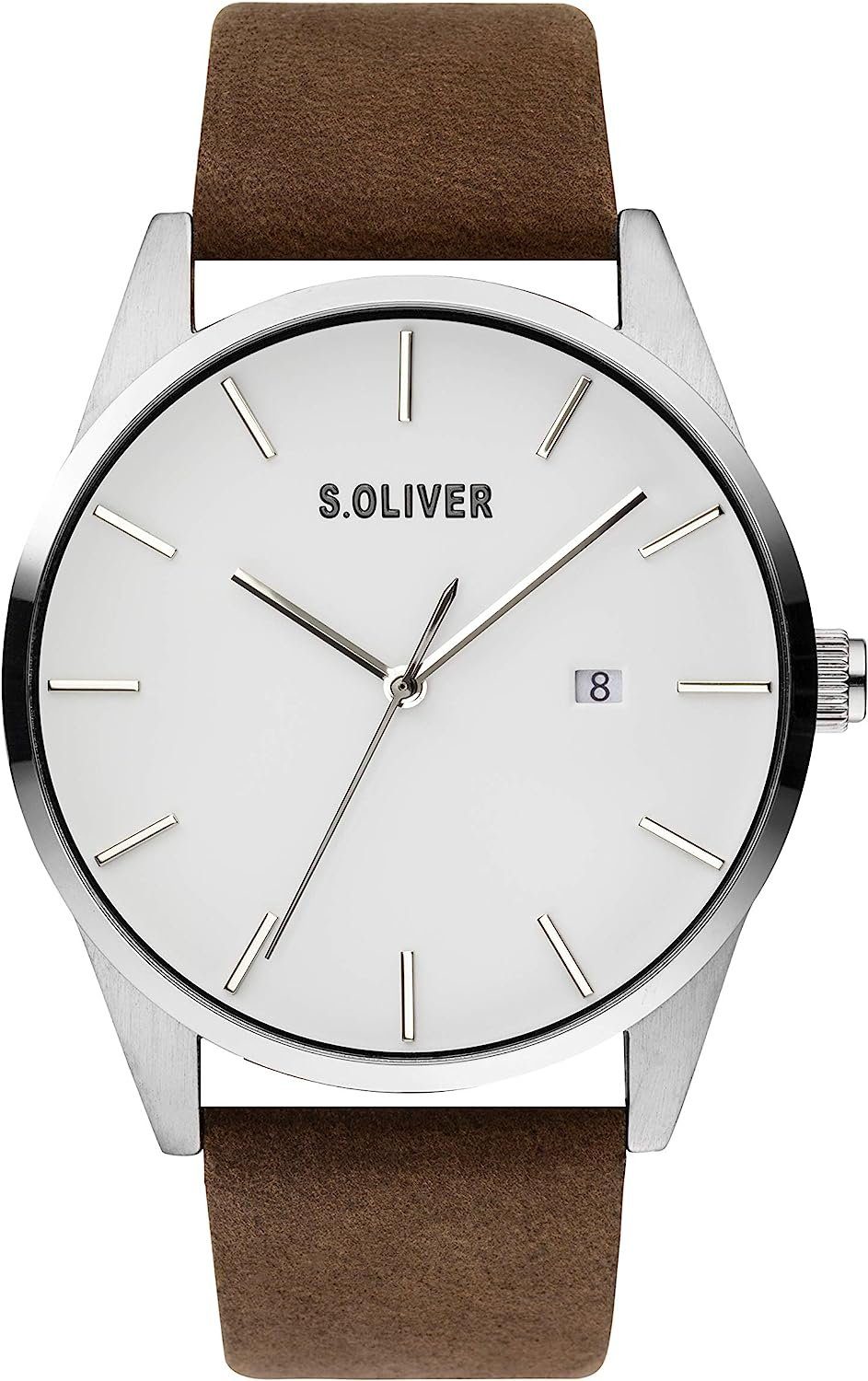 Quarzuhr s.Oliver Herren Analog Quarz Uhr mit Leder Armband SO-3852-LQ