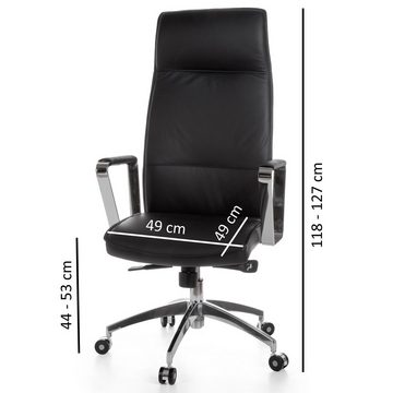 Amstyle Drehstuhl SPM1.137 (Echtleder Schwarz, Bürostuhl XXL 120 kg Modern), Schreibtischstuhl Drehbar, Chefsessel mit Armlehne