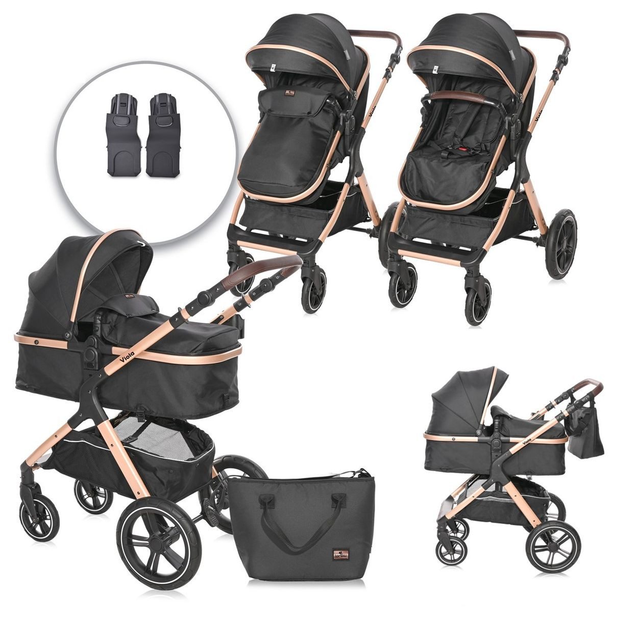 LORELLI Kombi-Kinderwagen Viola 2 in 1, Eco-Kunstleder, 5-Punkt-Gurt, Babywanne, umkehrbare Sitzeinheit