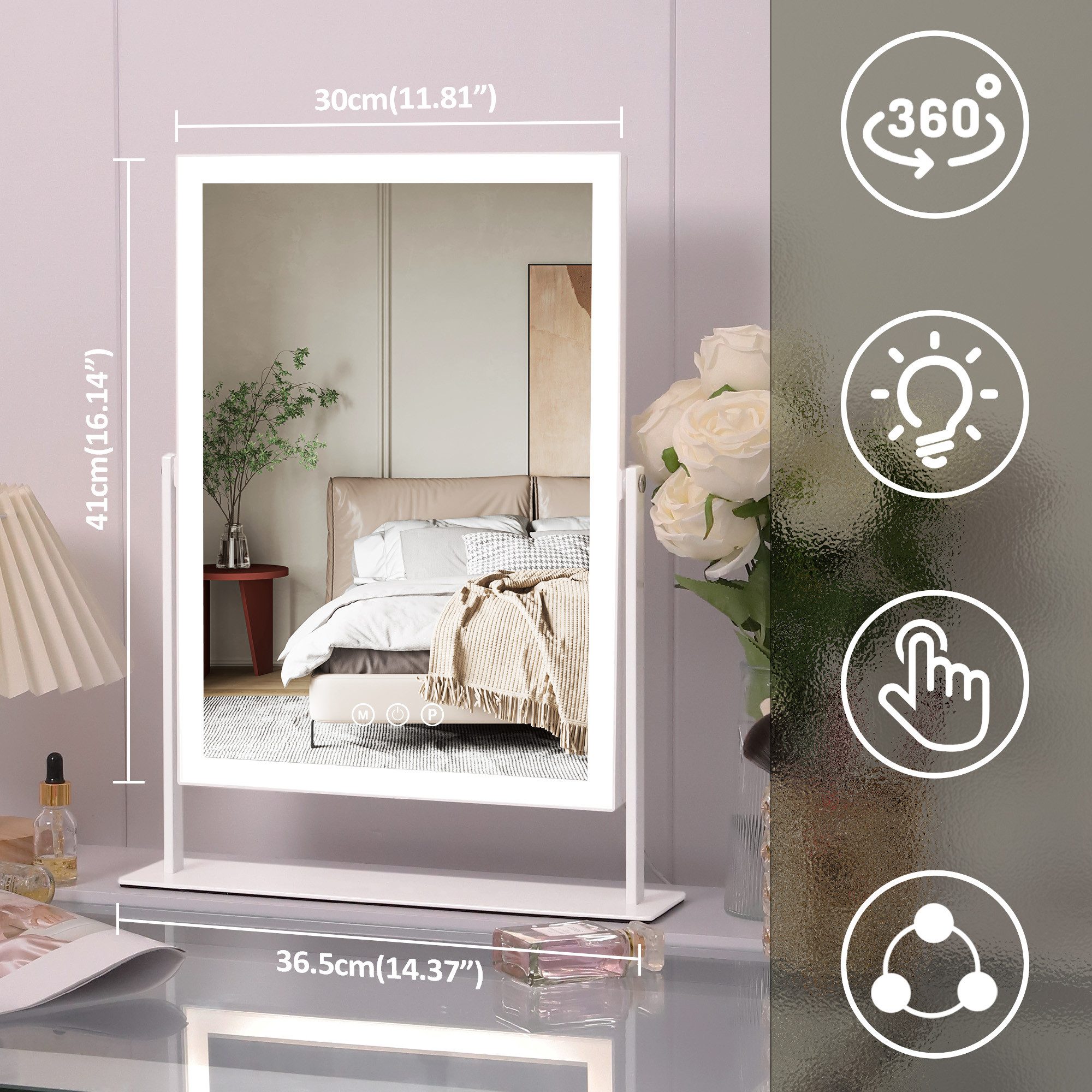 FENCHILIN Schminkspiegel mit LED Lichtleiste weiß 30/41 cm günstig online kaufen