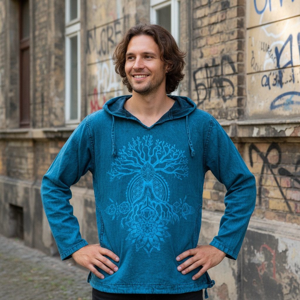 Guru-Shop Hemd & Shirt Yoga Kapuzenshirt, Stonewash Hoodie, Festival.. Hipp günstig online kaufen