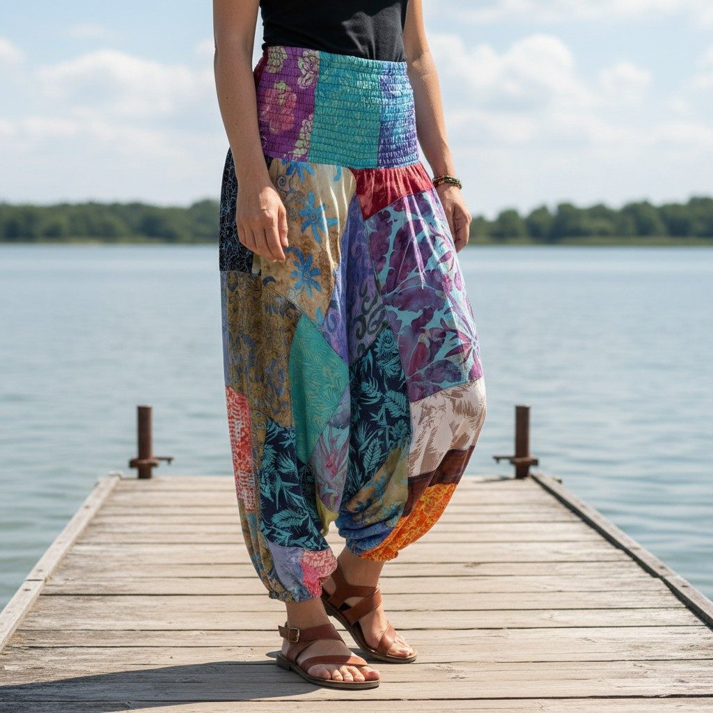 Guru-Shop Relaxhose Sommerliche Aladinhose, Patchwork Pluderhose,.. Ethno Style, alternative Bekleidung