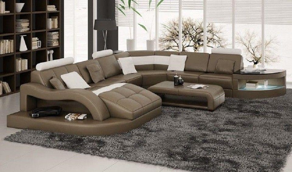 JVmoebel Ecksofa Designer Wohnlandschaft U-Form Couch Ecksofa Polster Garnitur, Made in Europe Braun/Weiß