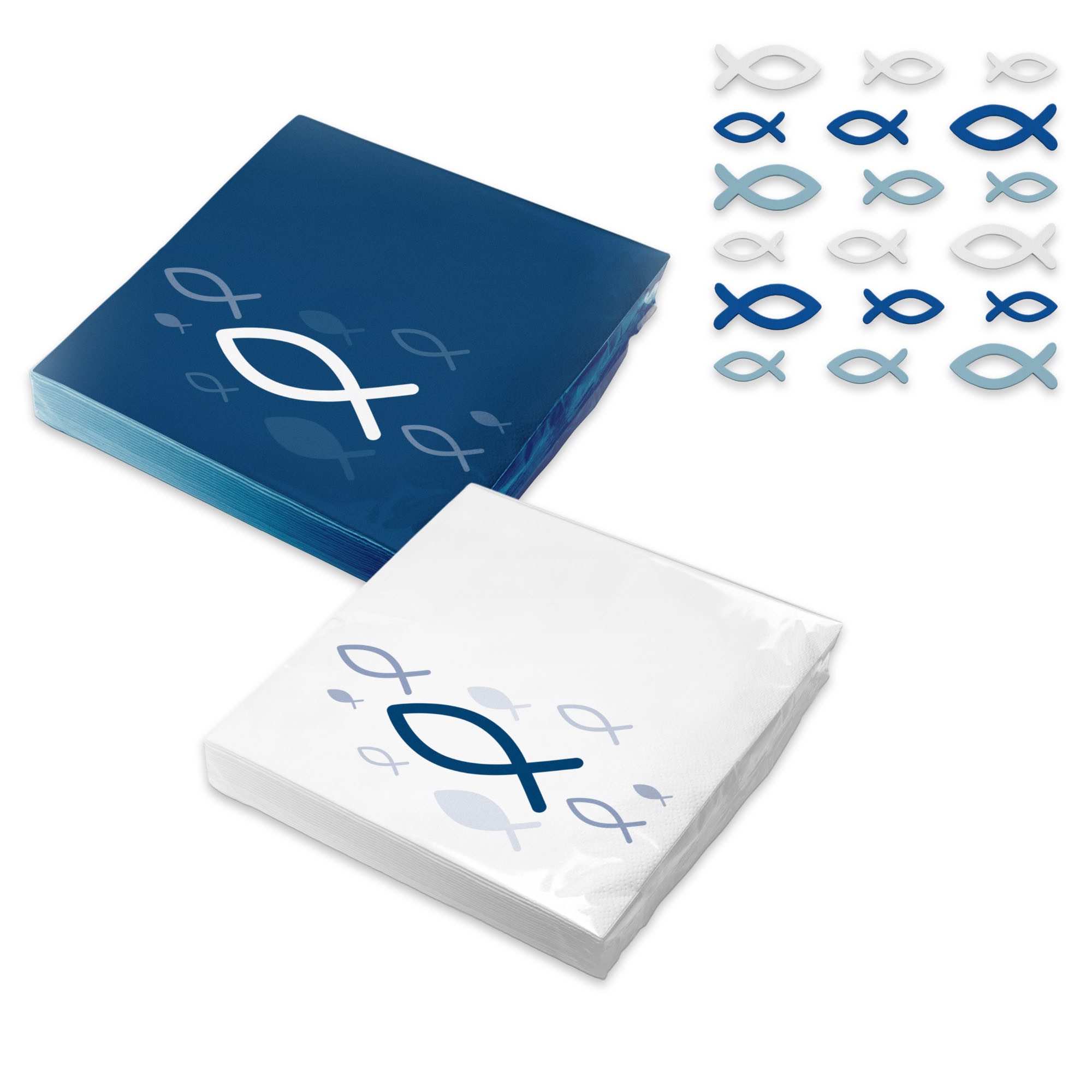 itenga Papierserviette Streudeko 144x Fische mit 40x itenga Servietten Fisch (20x Blau Weiß u