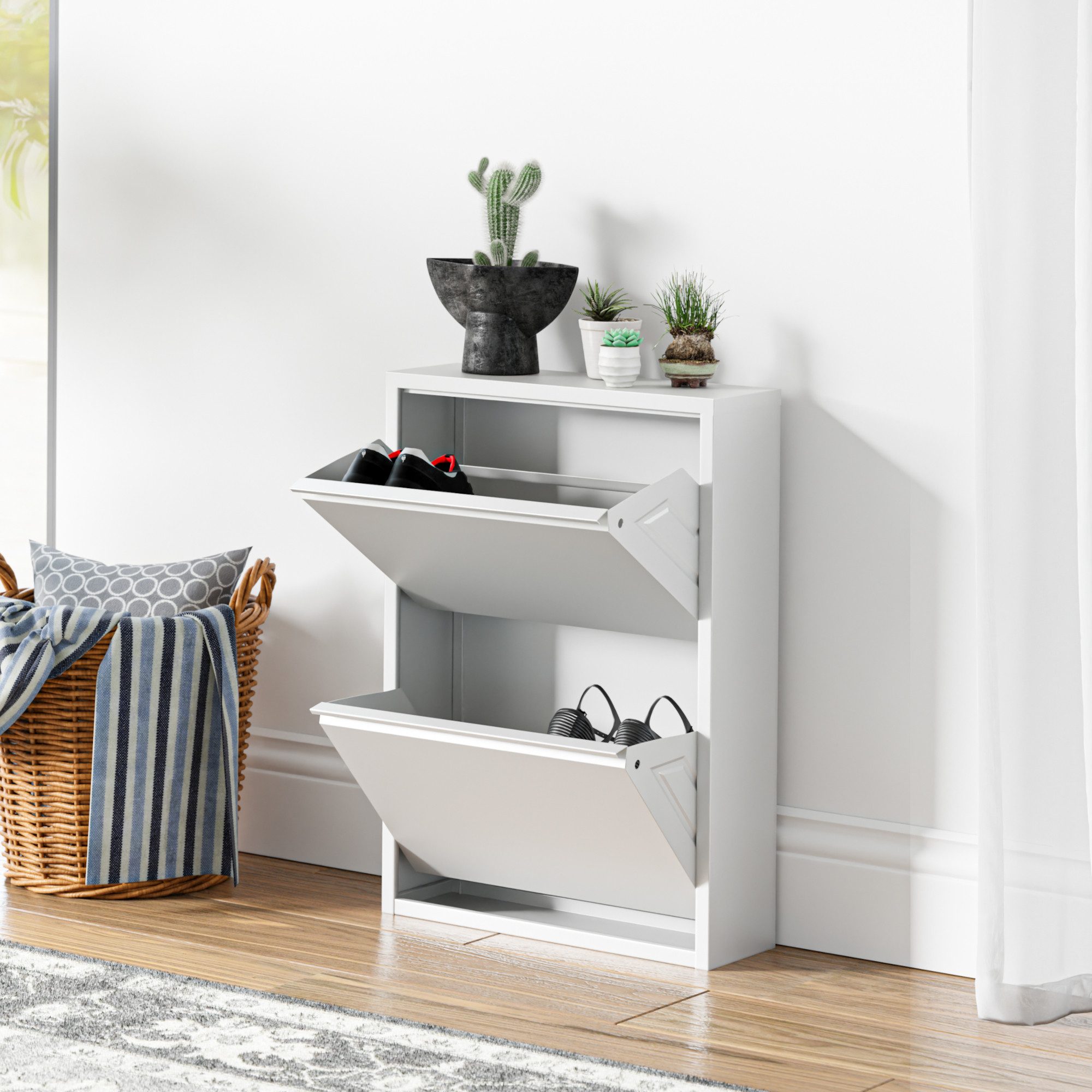 en.casa Schuhschrank »Sokndal« mit 2 Klappen Metall Weiß günstig online kaufen