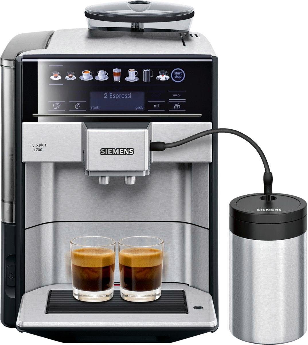 SIEMENS Kaffeevollautomat EQ6 plus s700 TE657M03DE, viele Kaffeespezialitäten, Doppeltassenfunk, Edelstahl-Milchbehälter, automatische Dampfreinigung, edelstahl