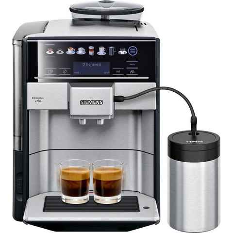 SIEMENS Kaffeevollautomat EQ6 plus s700 TE657M03DE, viele Kaffeespezialitäten, Doppeltassenfunk, Edelstahl-Milchbehälter, automatische Dampfreinigung, edelstahl