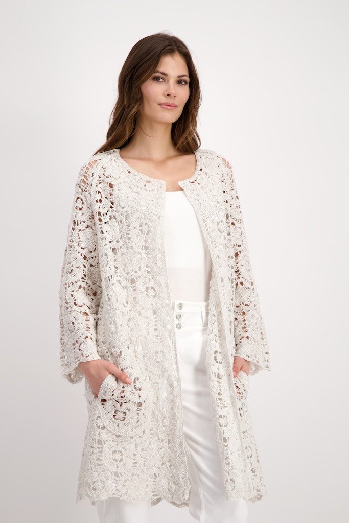 Monari Parka Glanzvoller Lurex-Effekt und Häkelmuster in zarter Blumenoptik