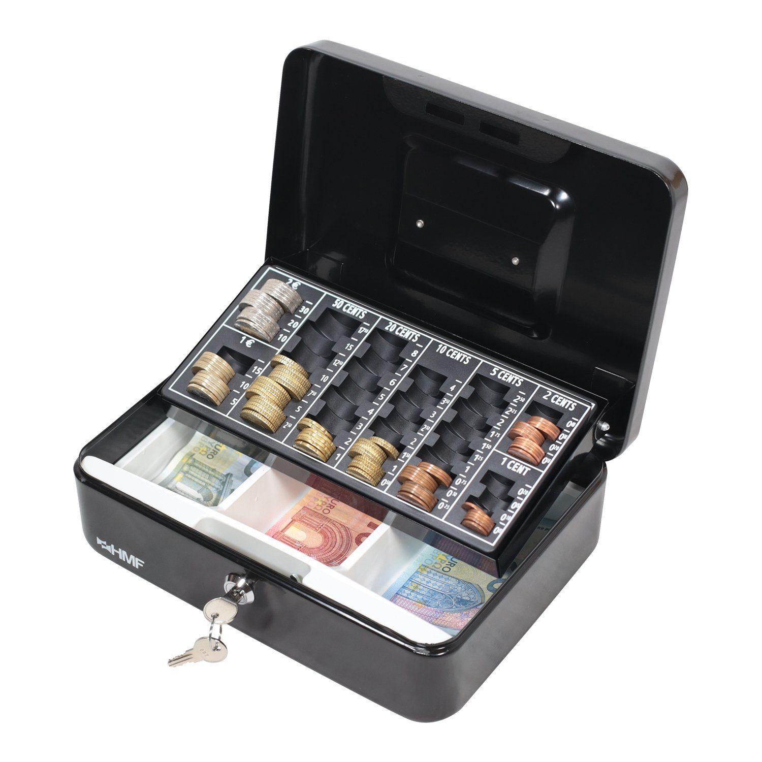 Münzzählbrett mit mit 25x18x9 Scheinfach, Geldkassette robuste Schlüssel, HMF cm Bargeldkasse und schwarz Geldbox abschließbare