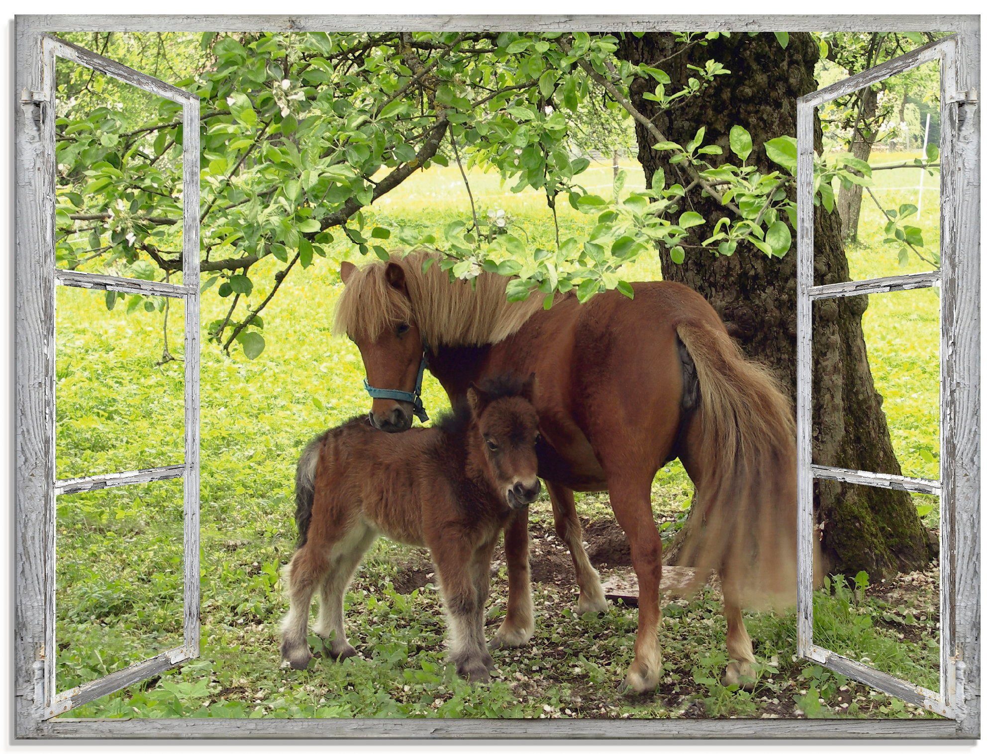 Artland Glasbild Fensterblick - Pony mit Kind, Haustiere (1 St), in verschiedenen Größen