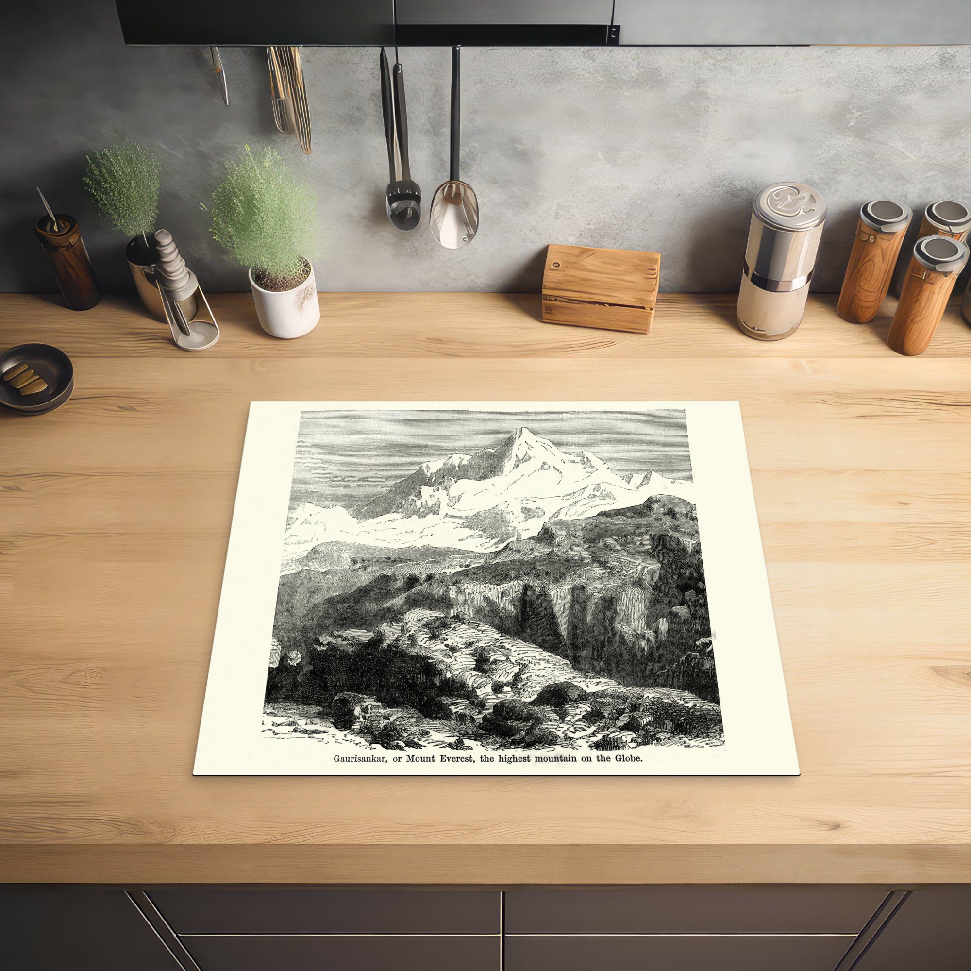 MuchoWow Herdblende-/Abdeckplatte Eine Everest, Vinyl, Arbeitsfläche 60x52 Mobile cm, nutzbar, antike Mt. Illustration tlg), Ceranfeldabdeckung des (1