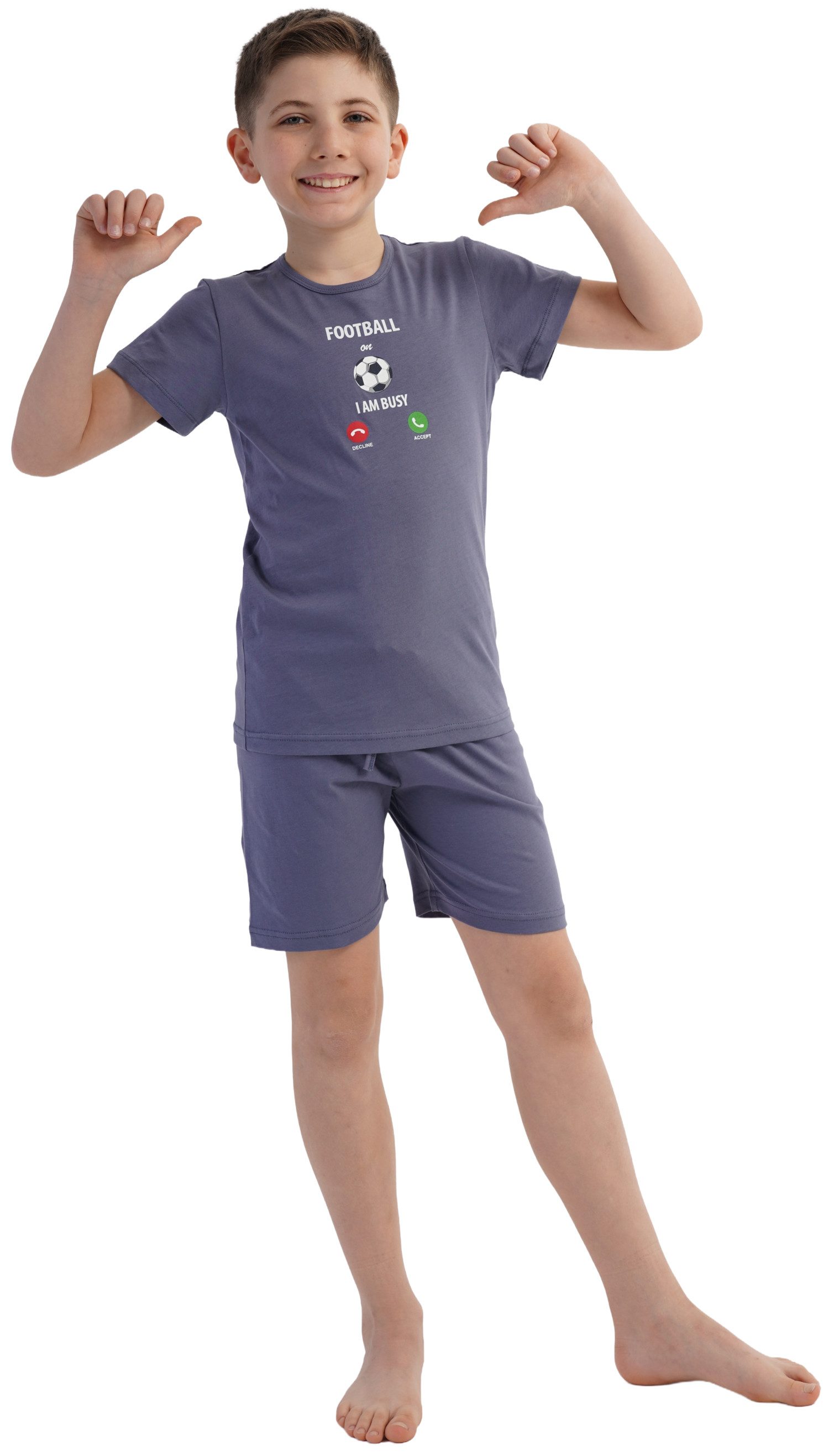 Vienetta Schlafanzug Kids (Set, 2 tlg., 2-teilig) Jungen Pyjama kurz Shorty Kurzarm Baumwolle Fussball