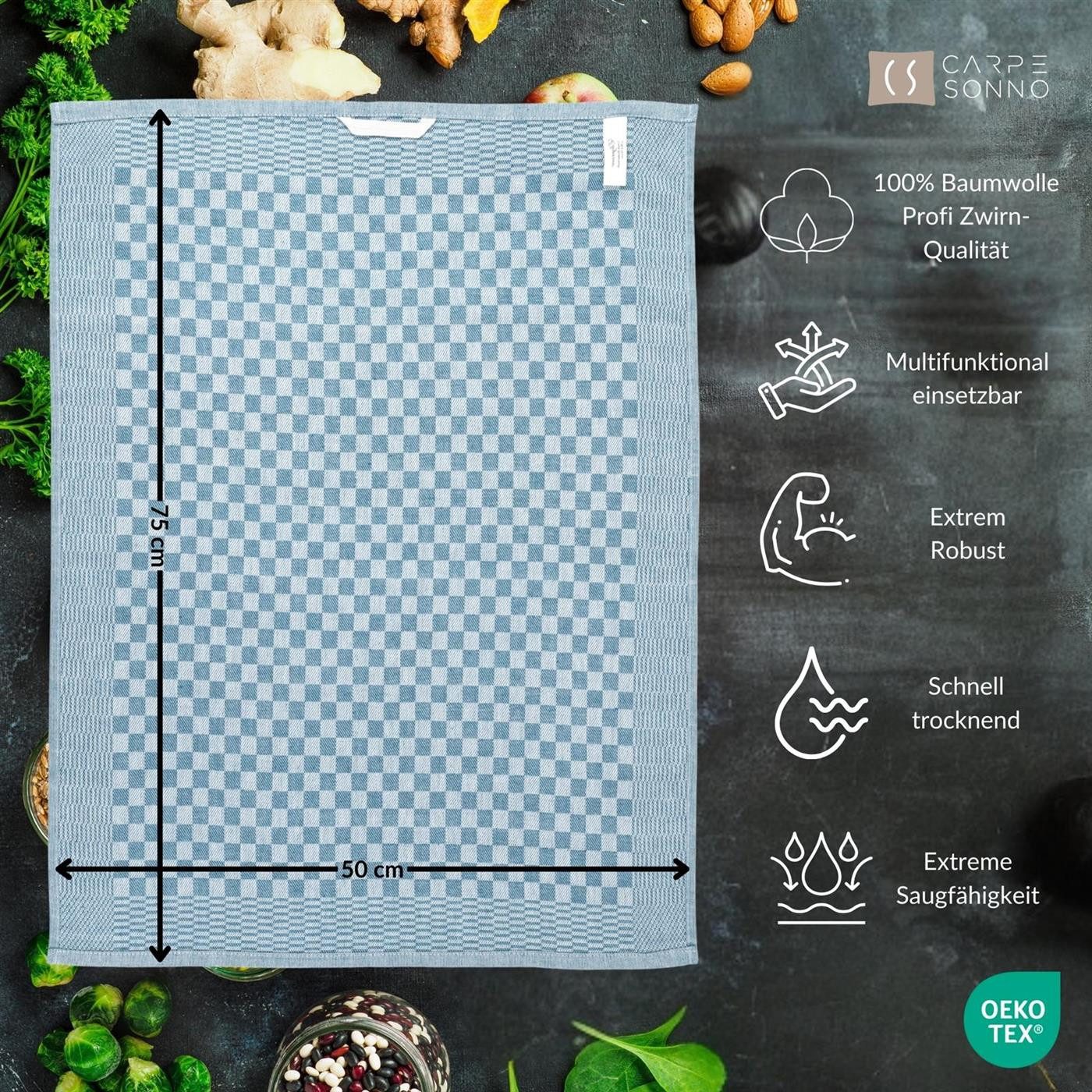 Carpe Sonno Geschirrtuch Grubentuch 100% Baumwolle Zwirn Qualität Allzwecktuch Küche Kochfest, (Spar-Set, 10-tlg., 10 Grubentücher), Gastro Geschirrhandtuch mit – Bild 4 von 5