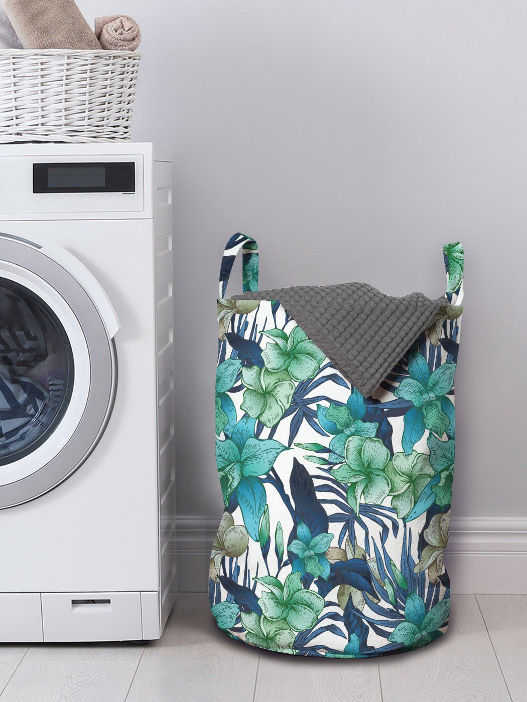 Abakuhaus Kordelzugverschluss Blau Waschsalons, mit und Griffen Jahrgang für Wäschesäckchen Blumen Wäschekorb Grün-Ton