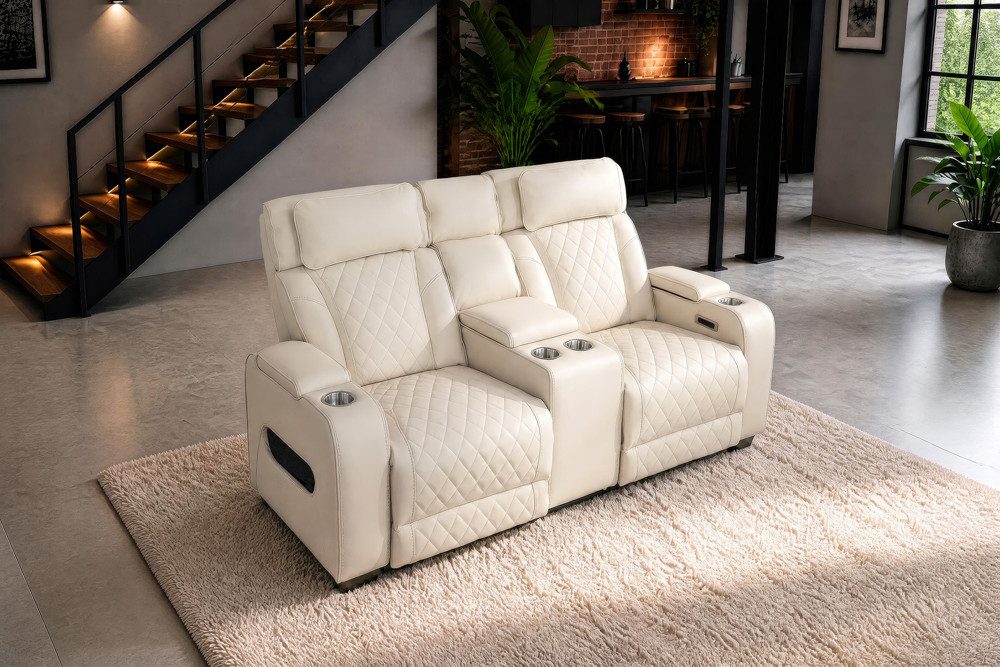 riess-ambiente TV-Sessel HOLLYWOOD beige/schwarz - Elektrisch Verstellbar, mit Getränkehalter (Einzelartikel, 1-St), Kinositze aus Kunstleder m. Relaxfunktion - ideal f. Wohn- & TV-Zimmer