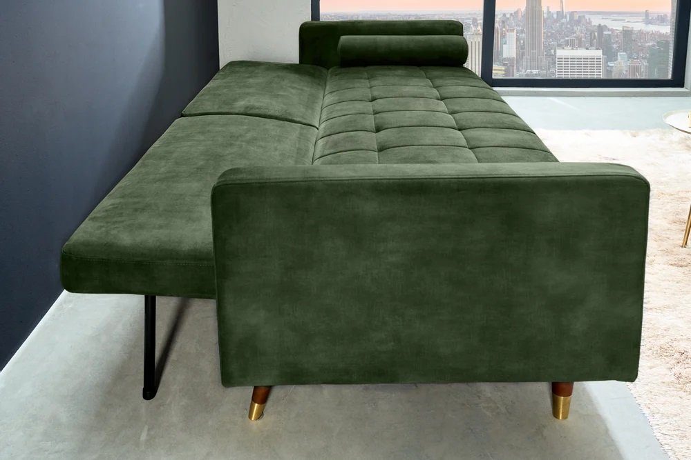 LebensWohnArt Sofa 196cm 3-Sitzer Elegantes Mikrovelours Schlafsofa DIVANO grün