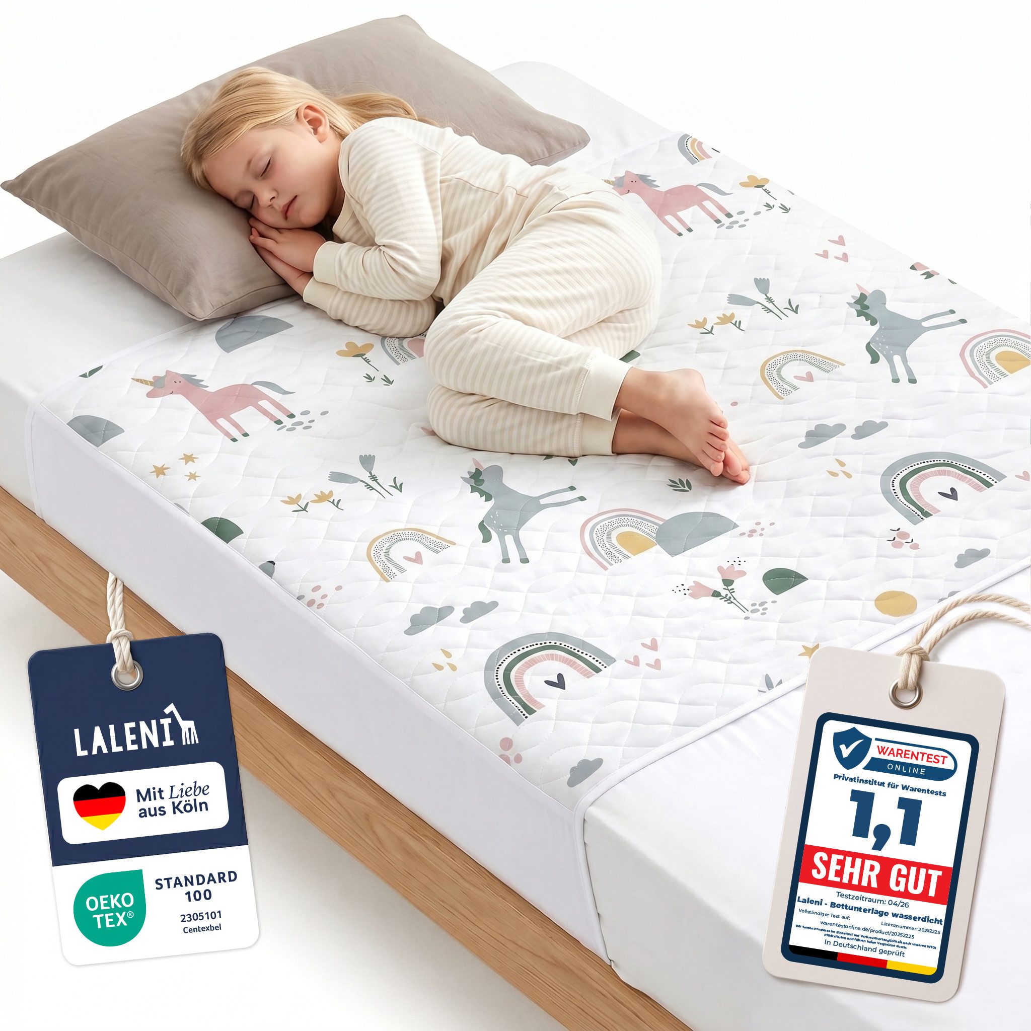 Matratzenauflage Bettunterlage wasserdicht Kinder, knisterfreie Matratzenauflage Laleni, mit rundum Gummizug oder seitliche Einstecklaschen