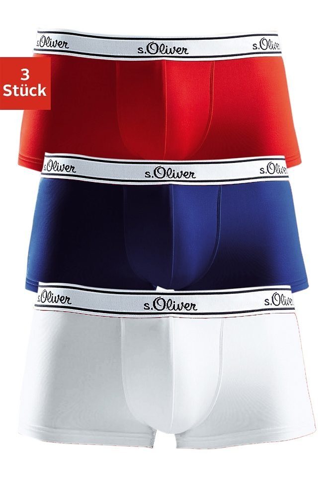 außergewöhnlich s.Oliver Boxershorts (Packung, 3-St) schöne rot, Retro marine, Pants Hipster-Form in weiß