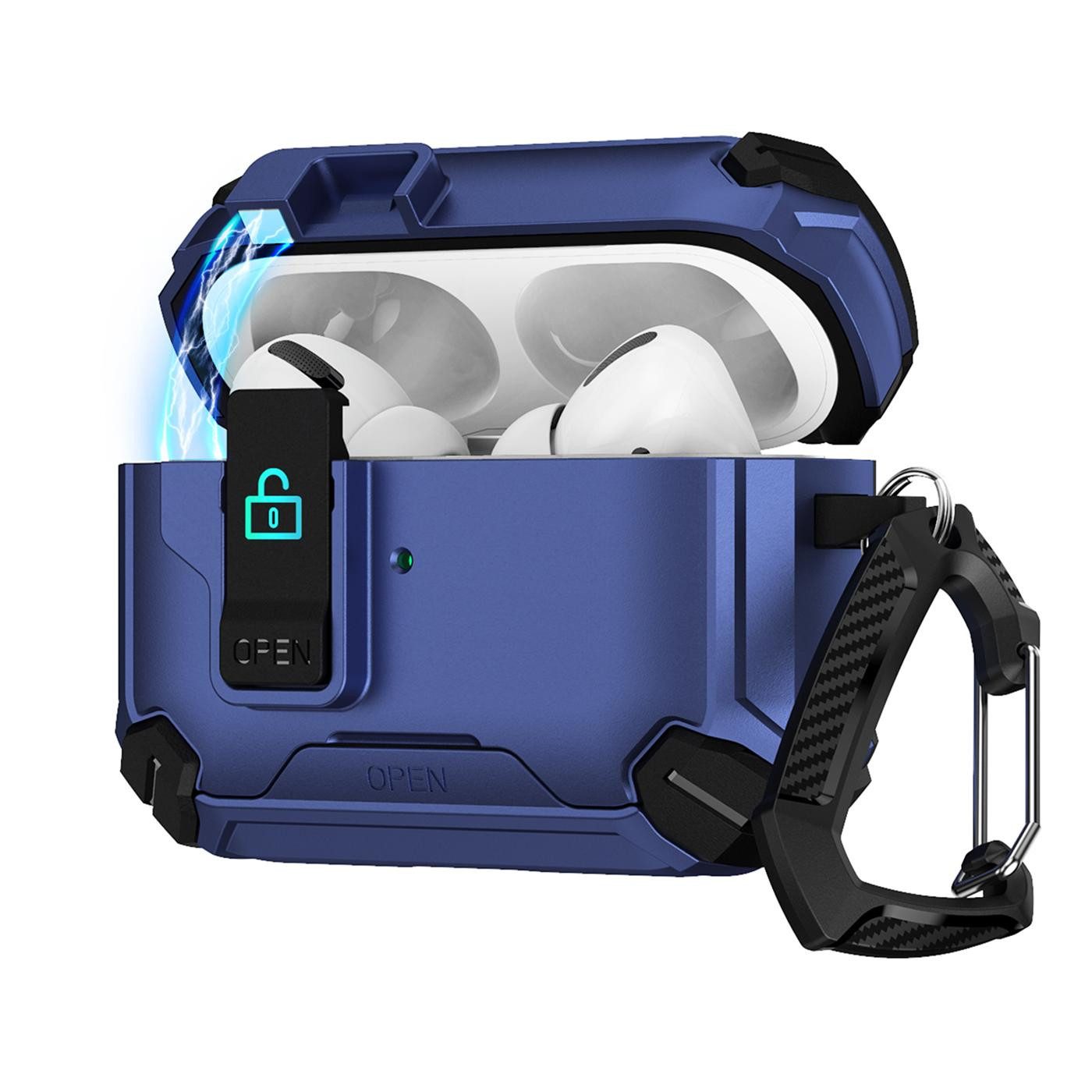 CoolGadget Kopfhörer-Schutzhülle Defender Hülle für Apple AirPods Pro 3 magnetisch mit Karabiner, 360° Full-Body Case Schutzhülle Handy Standfunktion magnetisch ladbar