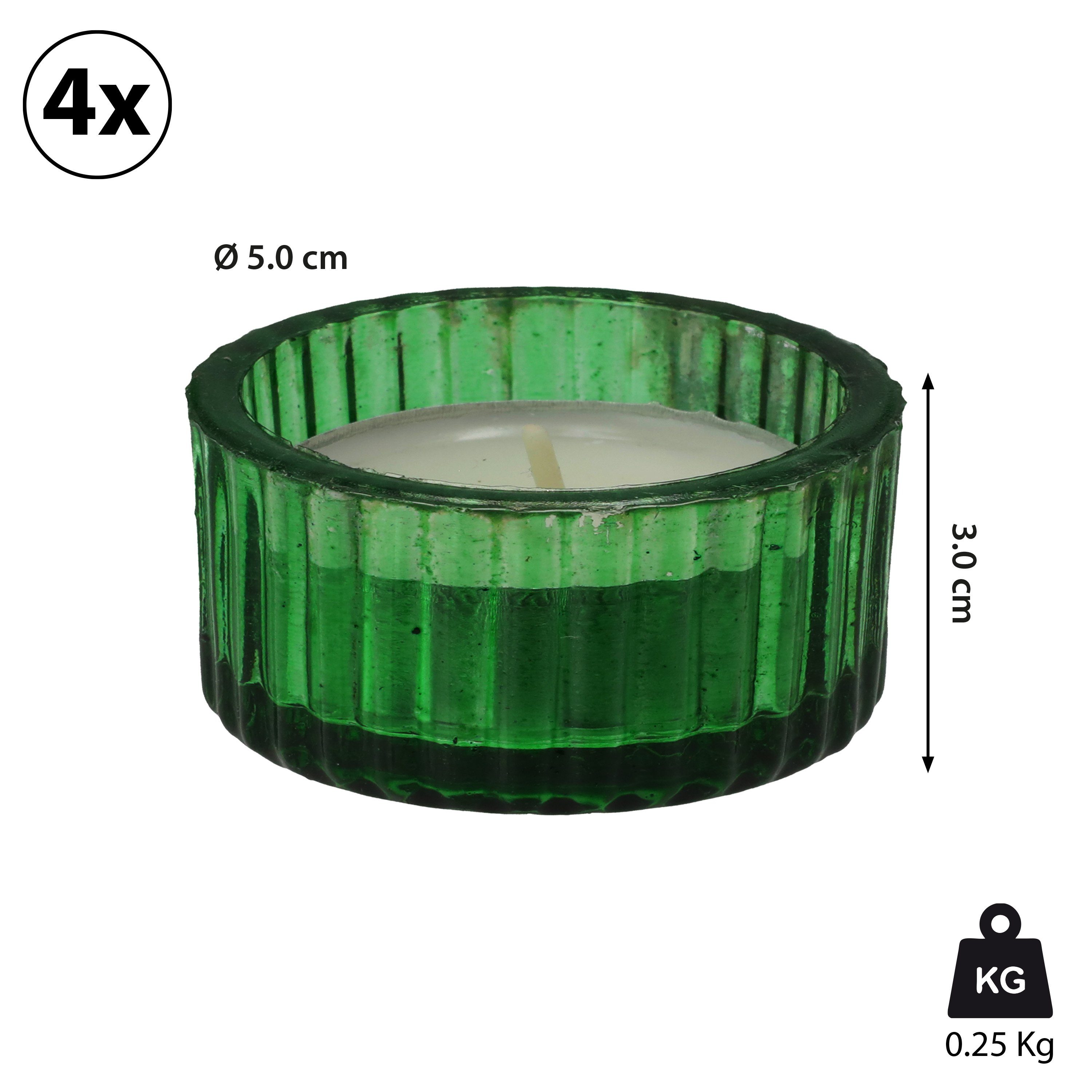 Teelichthalter 4er Windlicht grün Glas Adventsdeko CEPEWA Teelichthalter Ø5x3cm Set