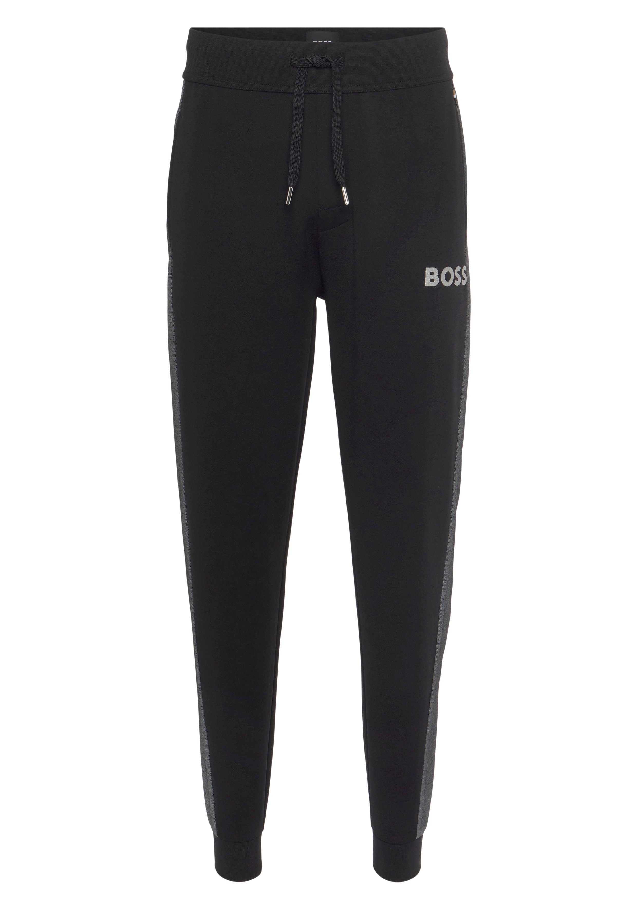 Beliebt HUGO BOSS Homewearhose Tracksuit Pants Black Seitenstreifen 10166548 mit 22 kontrastfarbenem