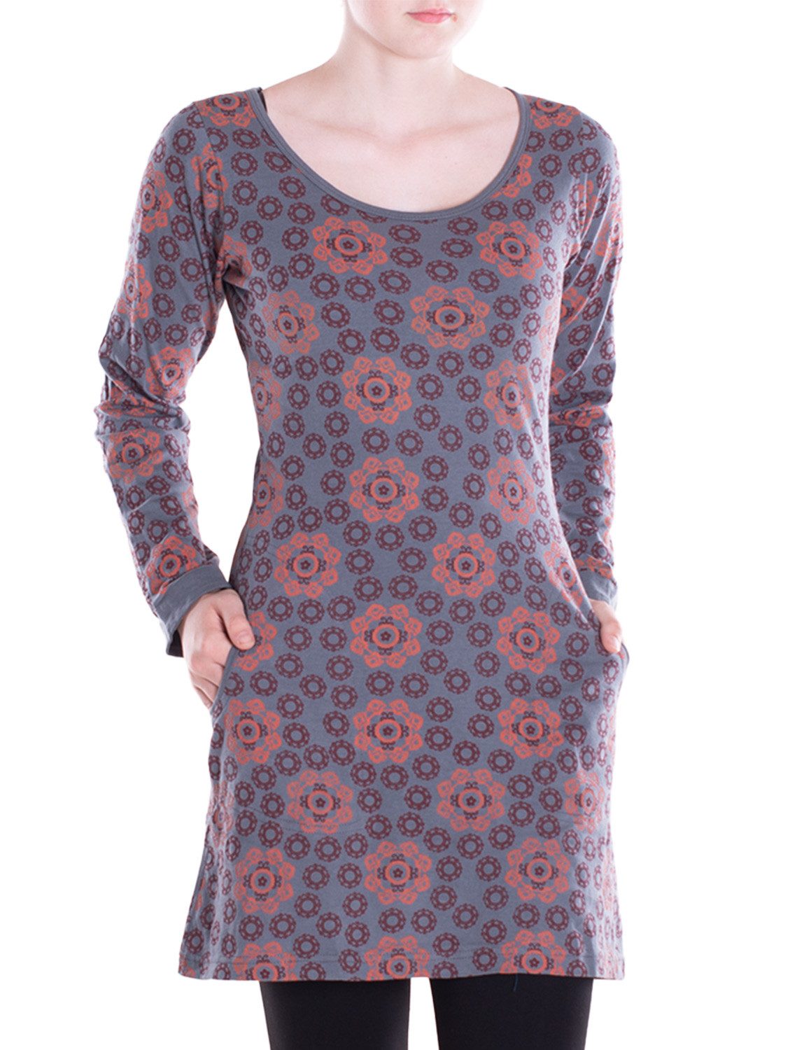 Tunikakleid Leichtes Langarmshirt-Kleid Damen Langarm Kleider retro 70er 80er