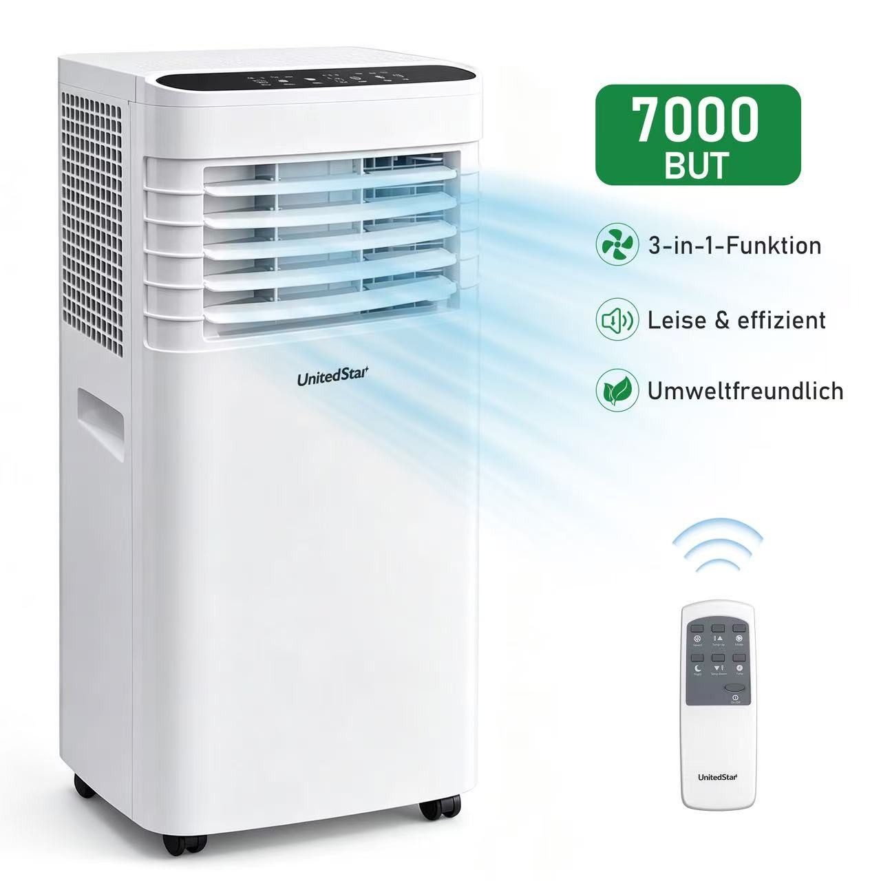 PixelPilot Klimagerät SKY‑1A 7000 BTU/h Kühlleistung, 5‑in‑1: Kühlen, Heizen, Lüften, Entfeuchten & Luftreinigung
