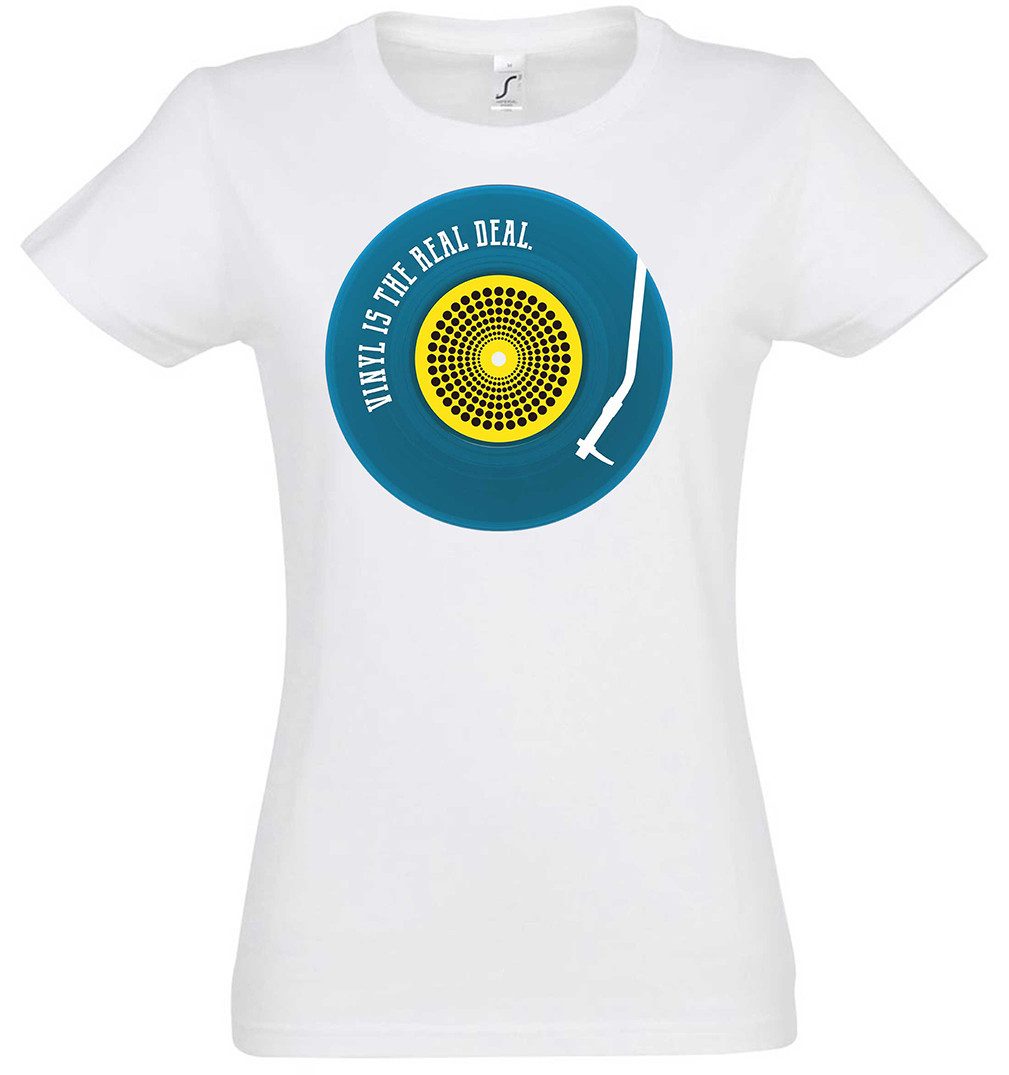 Urban Backwoods Print-Shirt Schallplatte Is The Real Deal Damen T-Shirt Schallplatte Record Player (1-tlg) Musik Music DJ Turntables
