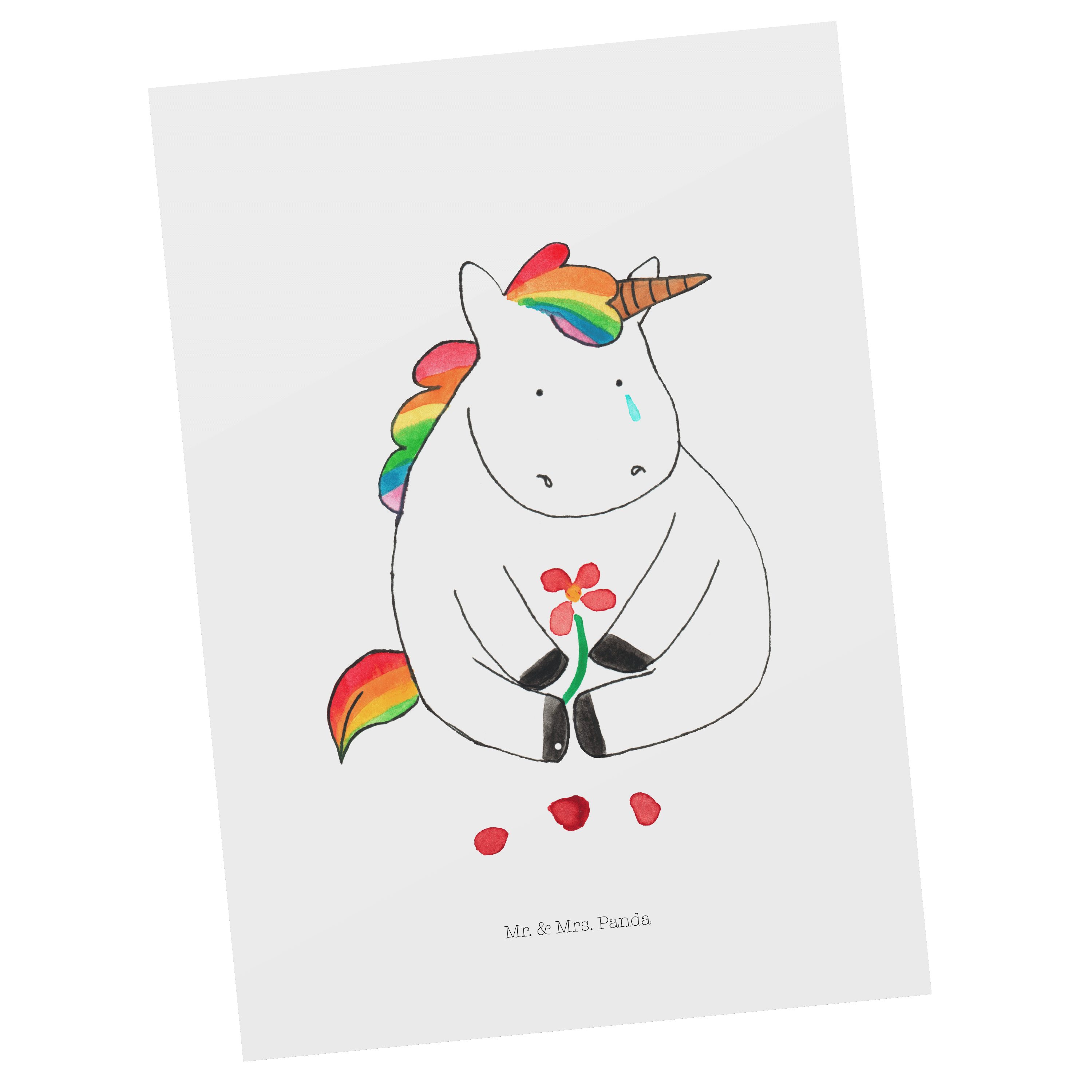 Mr. & Mrs. Panda Postkarte Einhorn Traurig - Weiß - Geschenk, Trauer, Karte, Einhörner, Liebe, G