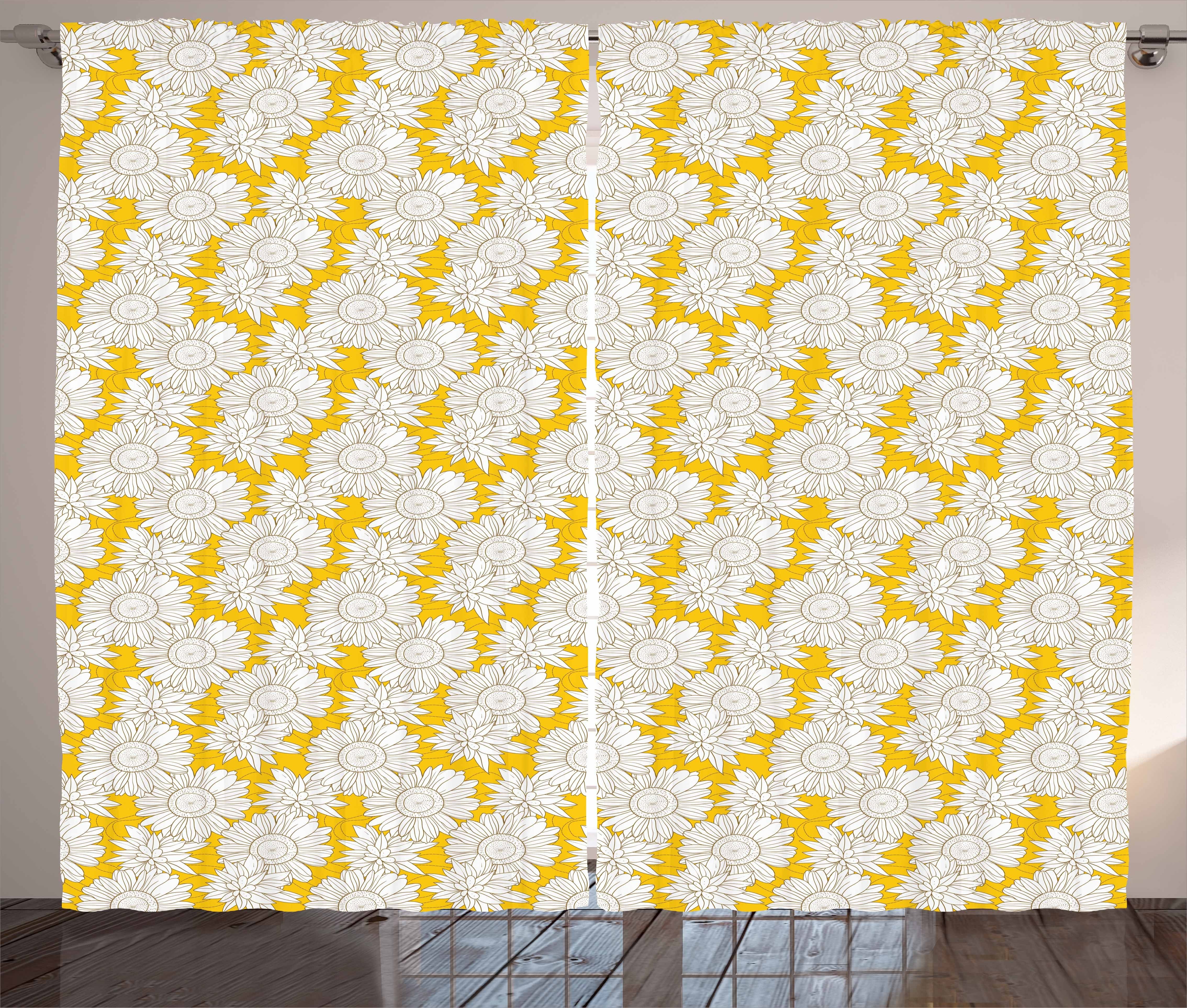 Gardine Schlafzimmer Kräuselband Gelb und Weiß Vorhang mit und Schlaufen Abakuhaus, Haken, Kamillen