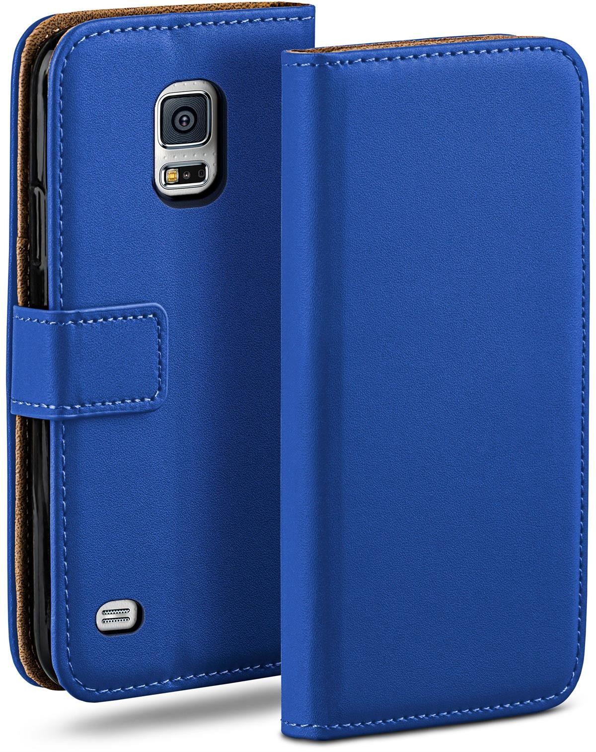 moex Handyhülle für Samsung Galaxy S5 Mini Hülle Klappbar Book Case Blau 4,5 Zoll, Klapphülle Kartenfach Flip Cover Handytasche Leder Optik Schutzhülle