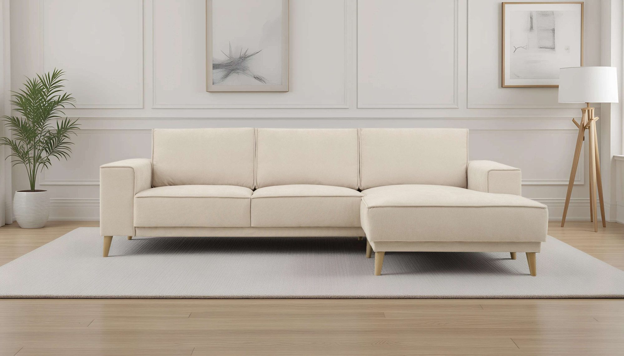 OTTO home Ecksofa Oland Skandi, weicher Chenille-Stoff, L-Form, 280 cm, Wellenunterfederung, Skandi-Design, Massivholzfüße