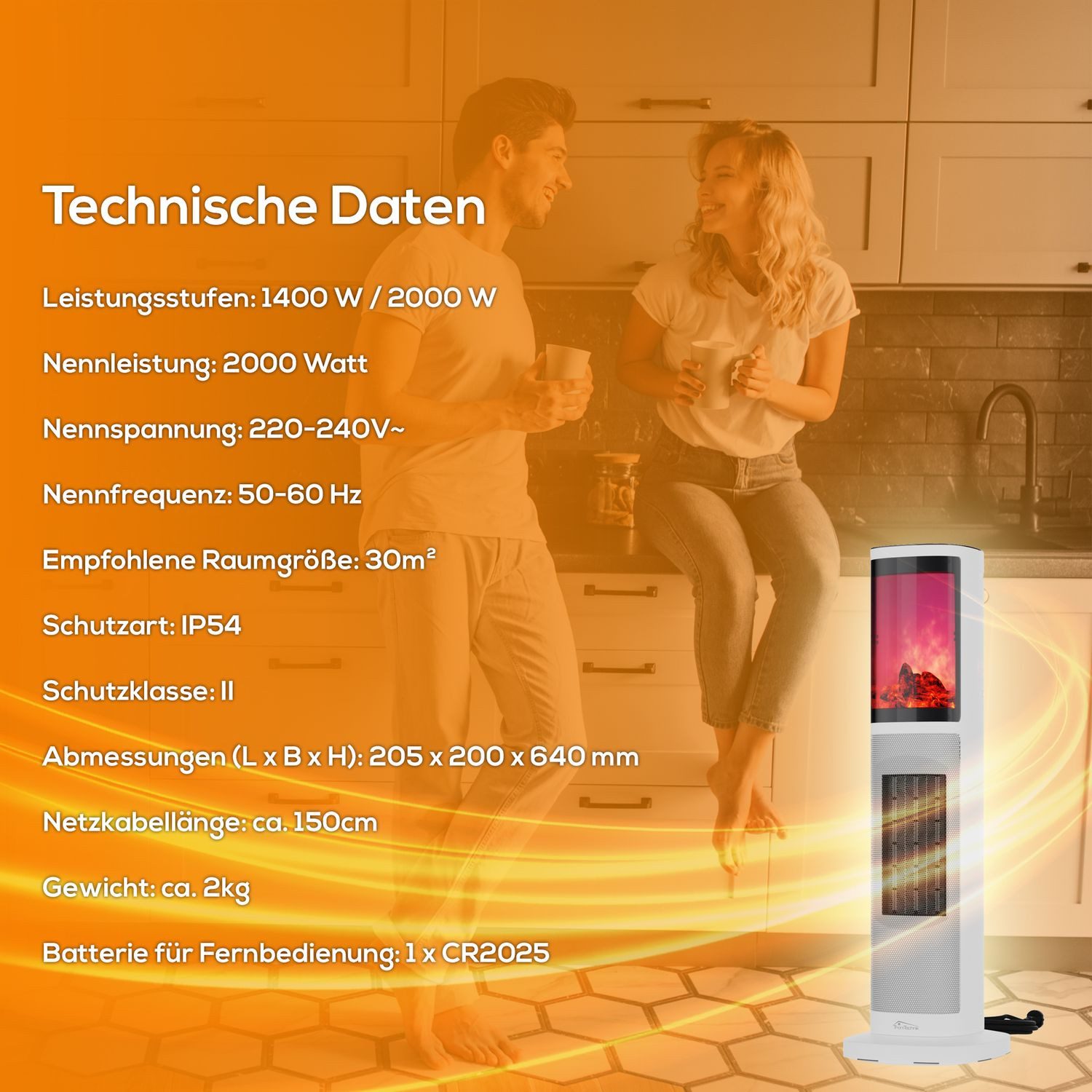 TroniTechnik Keramikheizlüfter Turmheizer KH-064, Keramikelement, Heizgerät,Oszillation,2000W,weiß, zwei Heizstufen, Überhitzungsschutz und Abschaltautomatik, T – Bild 3 von 5